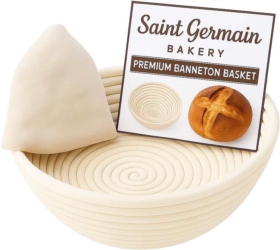 Saint Germain Bakery Premium Round Rattan Bread Proofing Basket - 9 Inch Handmade Brotform