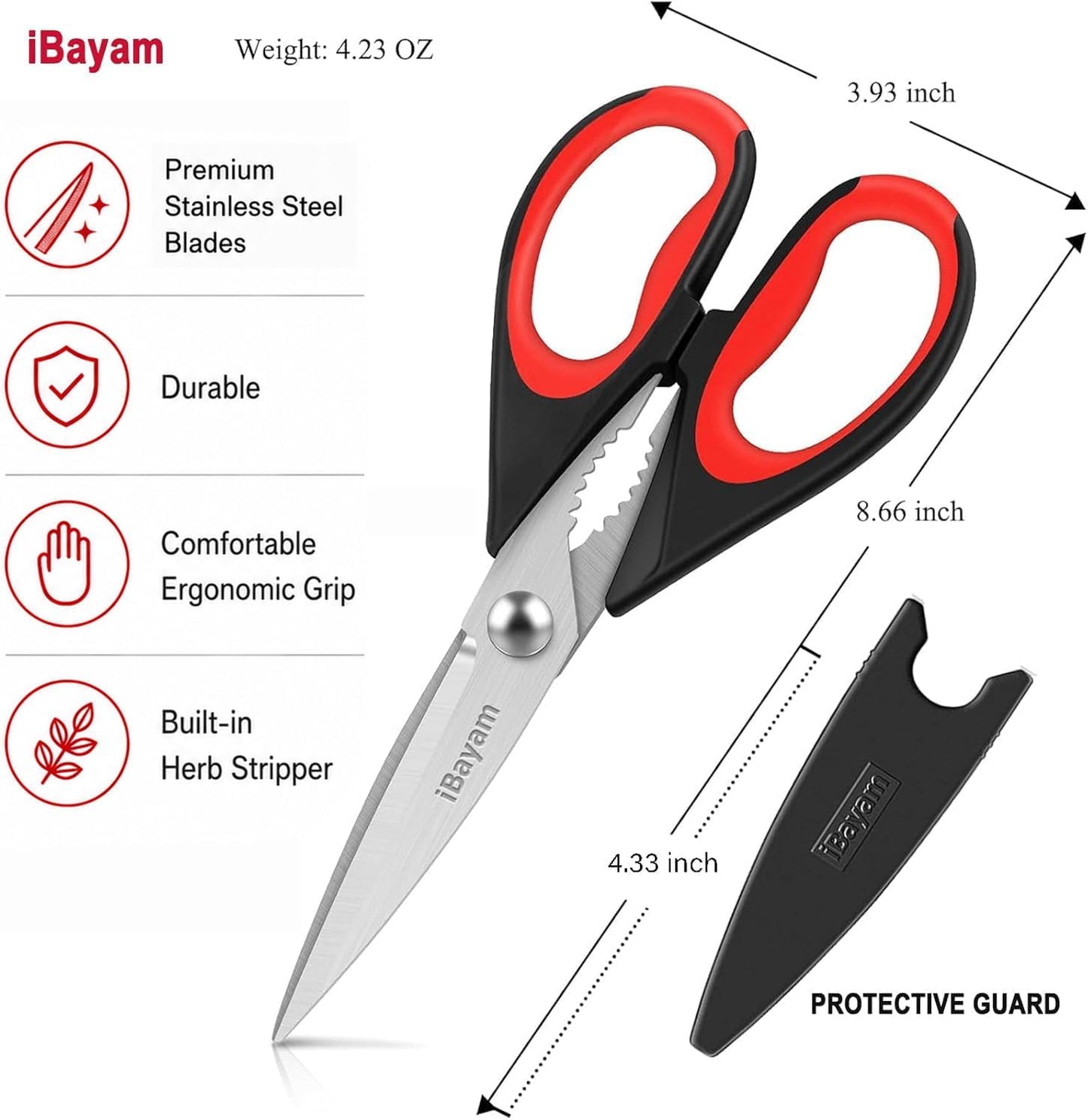 iBayam Heavy Duty Kitchen Scissors - 2 Pack Stainless Steel Shears for Food & Meat Cutting