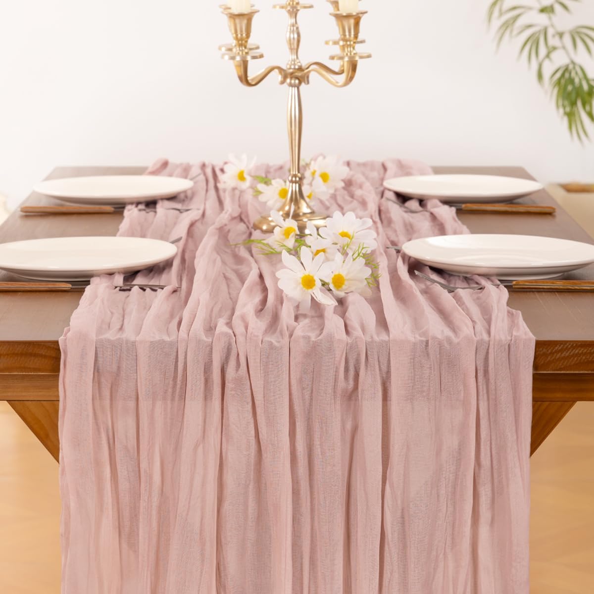Socomi Dusty Pink Cheesecloth Table Runner - 10ft Rustic Gauze for Weddings & Home Decor