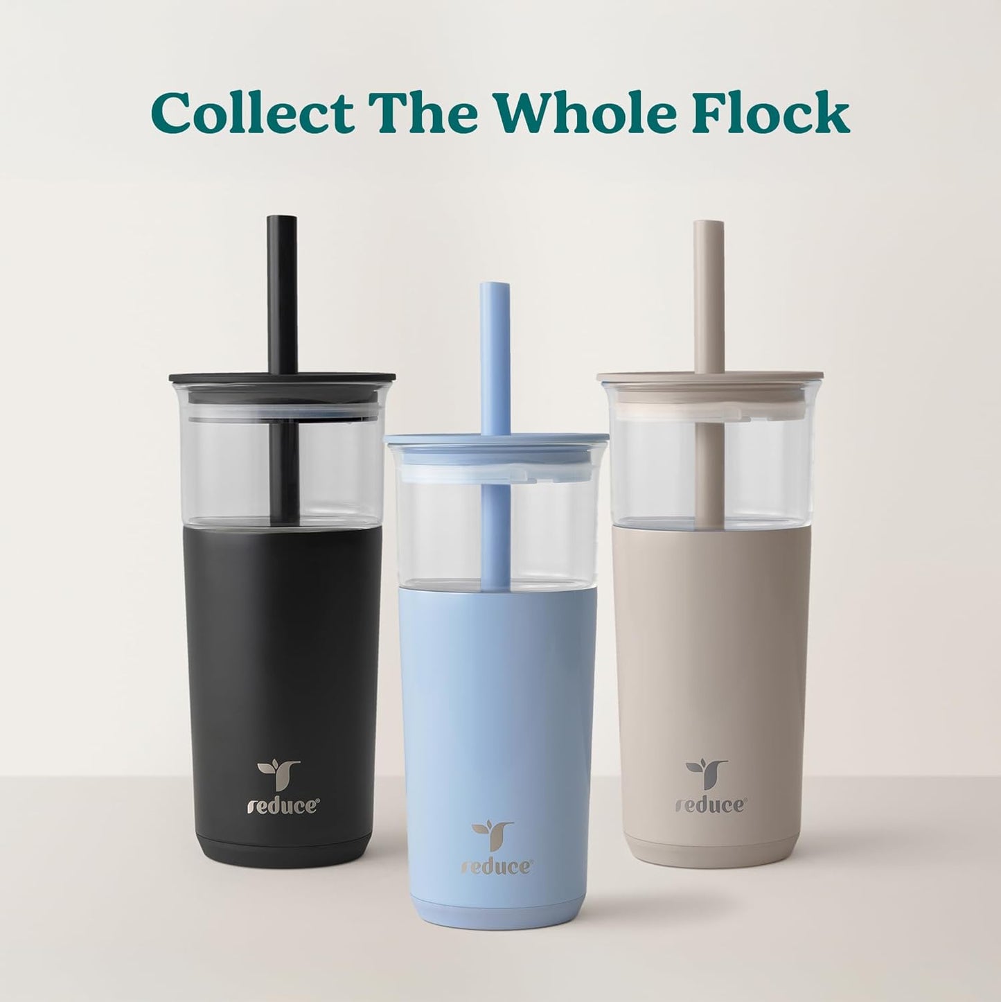 REDUCE 20 oz Vacuum Insulated Glass Tumbler with Lid & Straw - Keeps Drinks Cold 12 Hrs