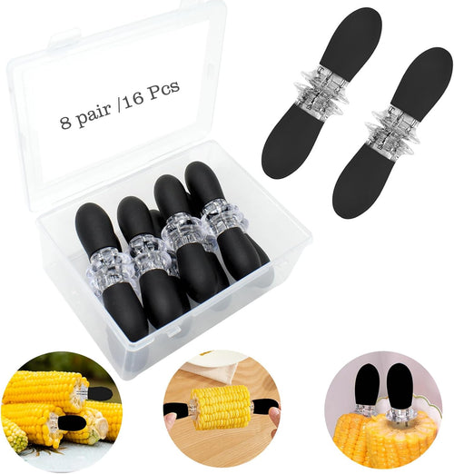 16Pcs/8 Pairs Black Corn Holders - Stainless Steel Interlocking Skewers for BBQ & Camping