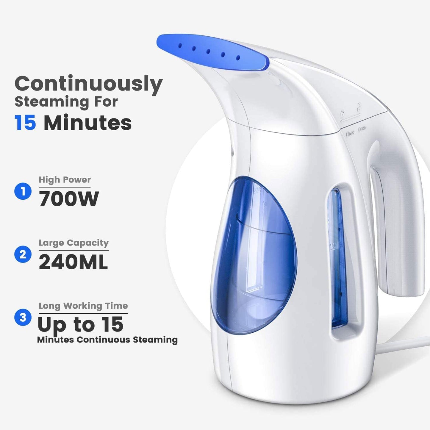 HiLIFE Portable Handheld Clothes Steamer, 240ml Capacity, 700W for Wrinkles (Blue)