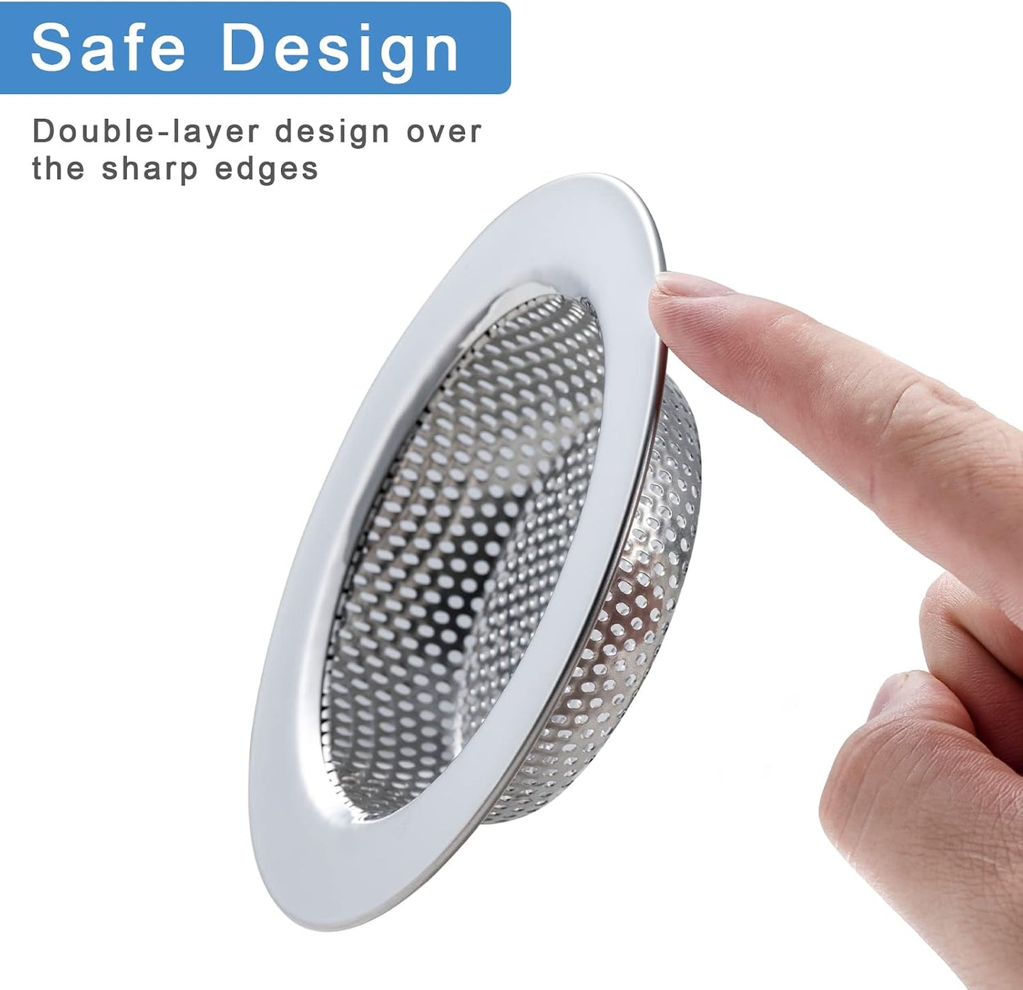 Honmein 2-Piece Stainless Steel Sink Strainer - Double-Layer Safety Design, Rustproof Kitchen Drain Filter