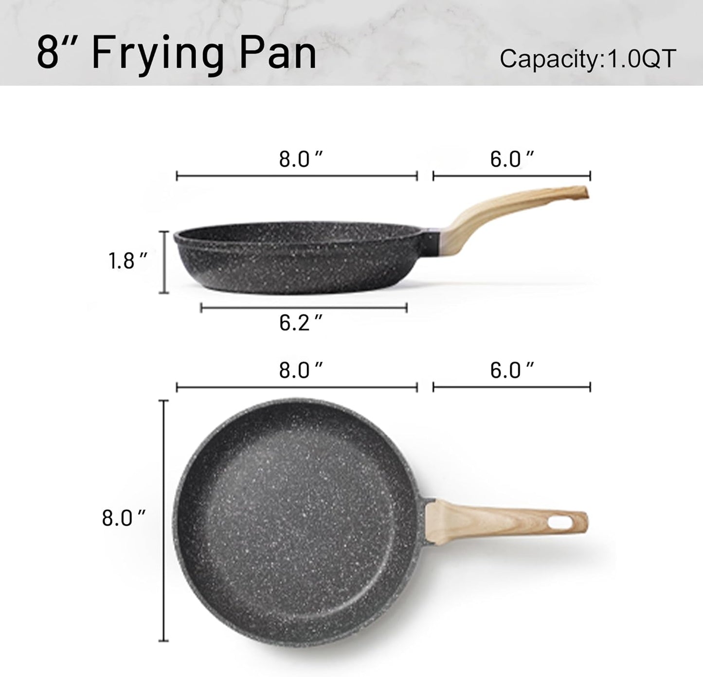CAROTE Classic Granite Nonstick Skillet for All Stoves - Safe & Easy Clean (8-Inch)