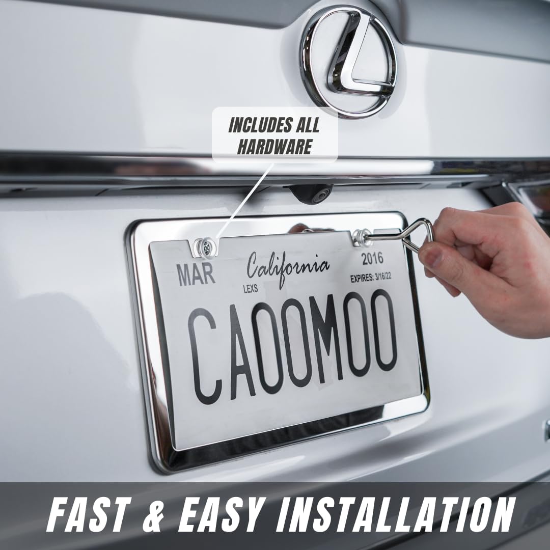 SunplusTrade Slim Stainless Steel License Plate Frame - Rust-Free & Chrome Finish
