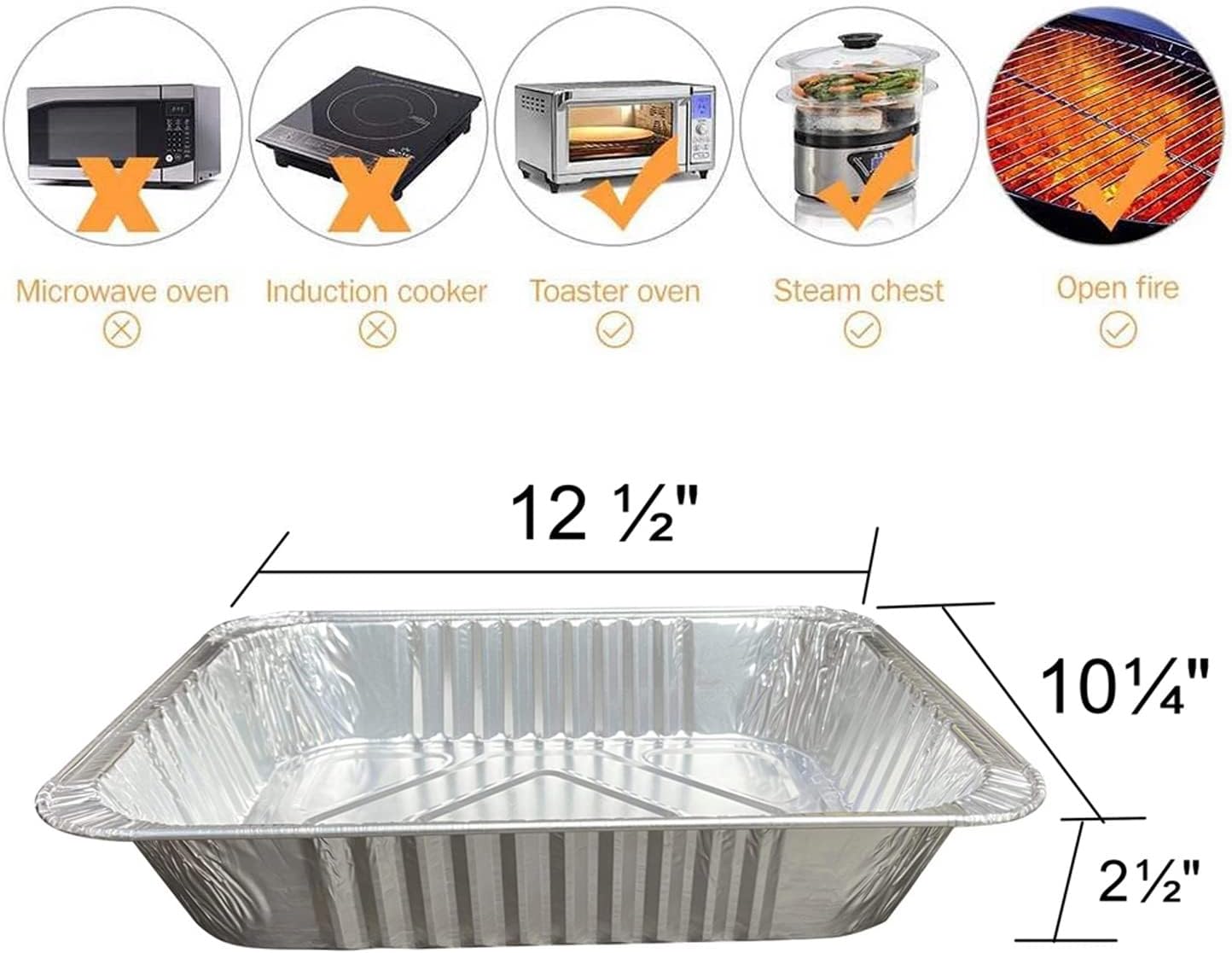 Waytiffer 9x13 Disposable Aluminum Pans - 10 Pack Half-Size Deep Steam Table Pans
