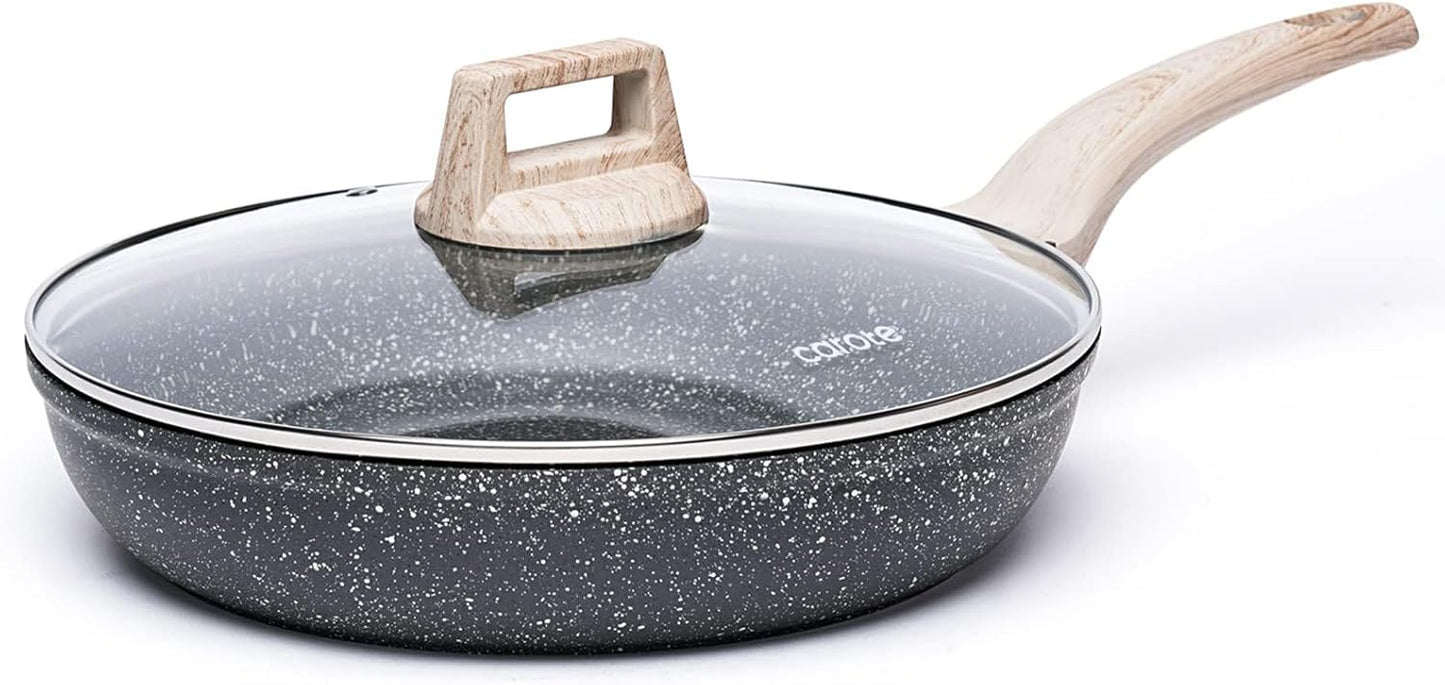 CAROTE 10-Inch Granite Non-Stick Frying Pan with Glass Lid - Healthy Cooking, Even Heat