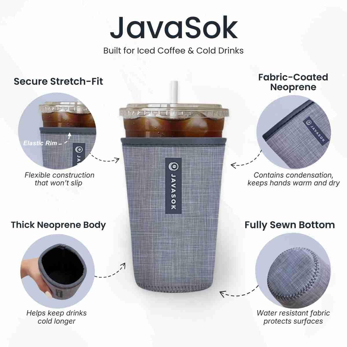 Sok It Insulated Neoprene Cup Sleeve for Iced Coffee & Soda - Medium 22-28oz