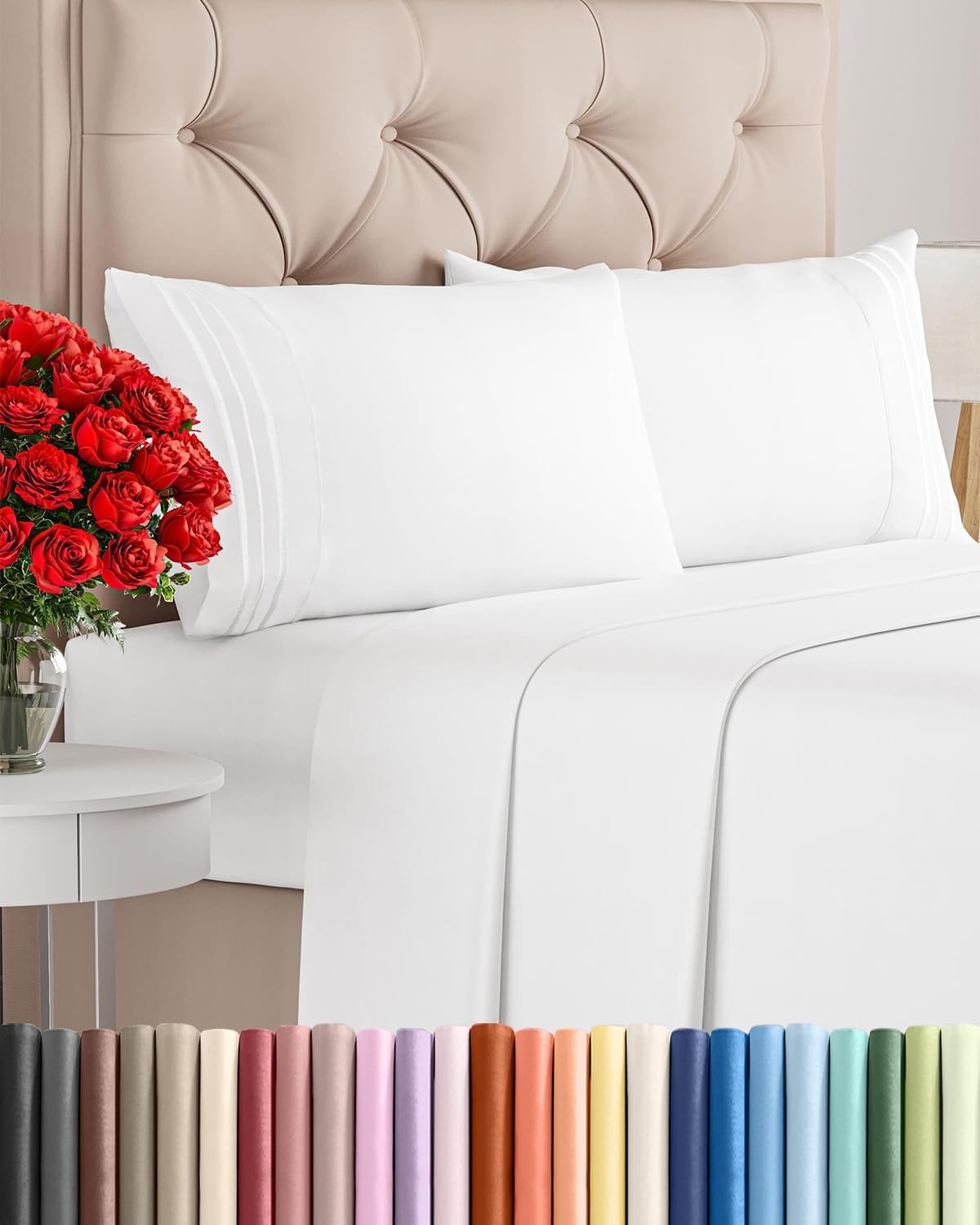 Queen Size 4-Piece Sheet Set - Breathable Cooling Microfiber Sheets with Deep Pockets by CGK Unlimited