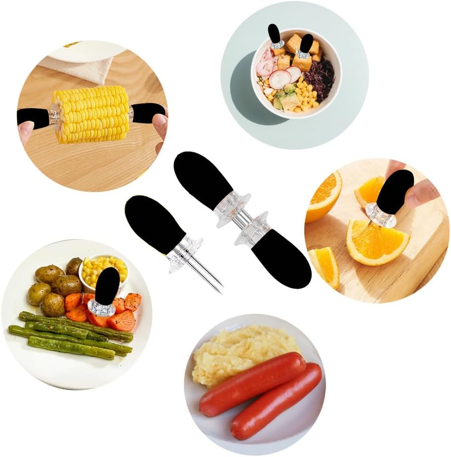 16Pcs/8 Pairs Black Corn Holders - Stainless Steel Interlocking Skewers for BBQ & Camping