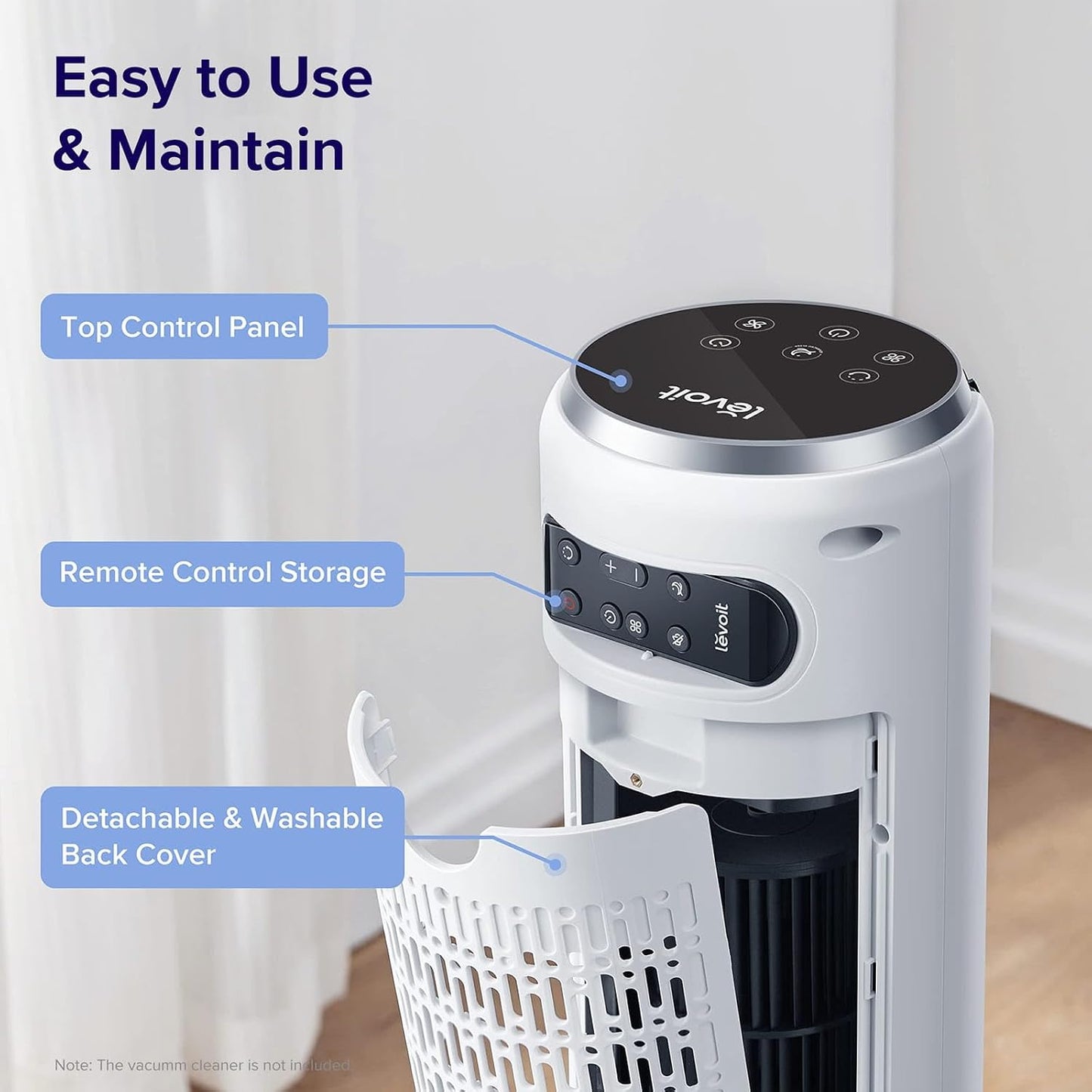 Levoit Quiet Tower Fan for Bedroom - 28dB Silent, 90° Oscillation, Remote Control & Timer