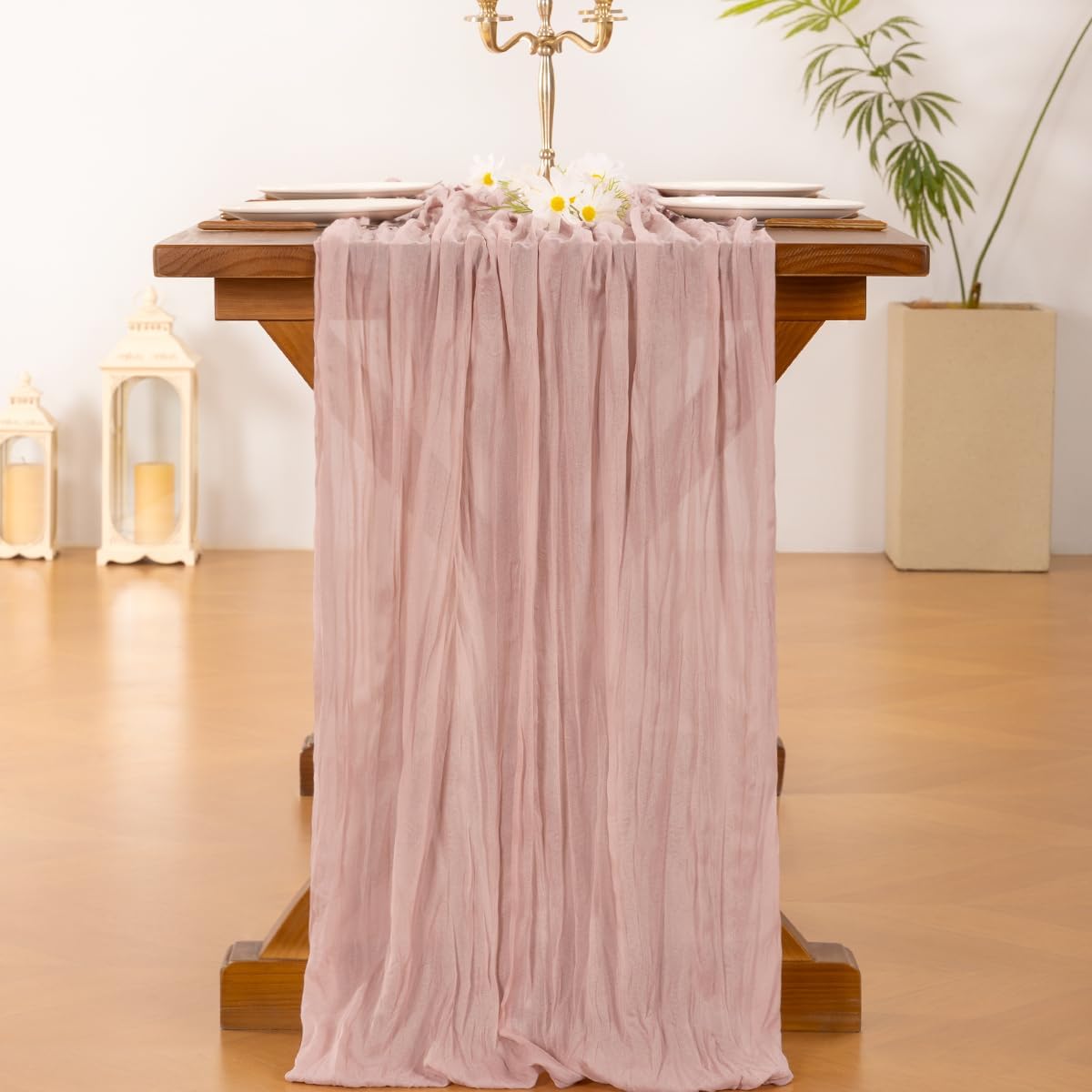 Socomi Dusty Pink Cheesecloth Table Runner - 10ft Rustic Gauze for Weddings & Home Decor