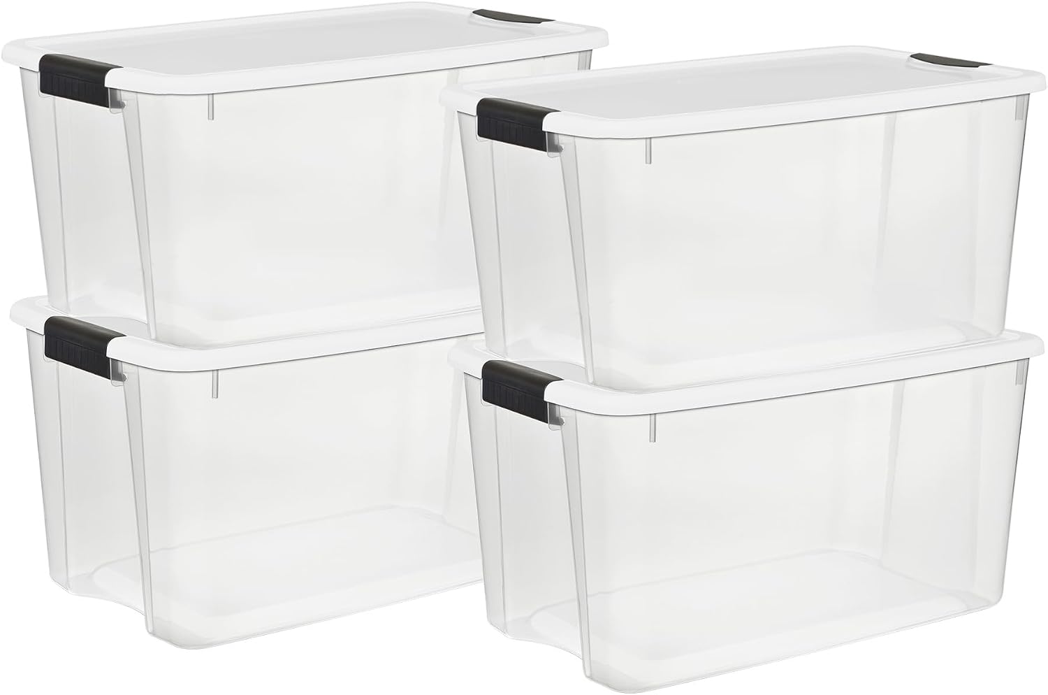 Sterilite Clear Latching Storage Bins - 4 Pack Heavy-Duty Organizers
