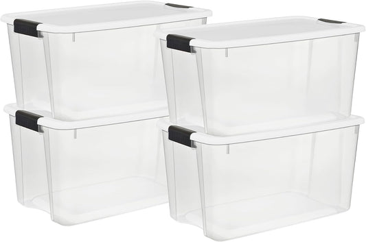 Sterilite Clear Latching Storage Bins - 4 Pack Heavy-Duty Organizers