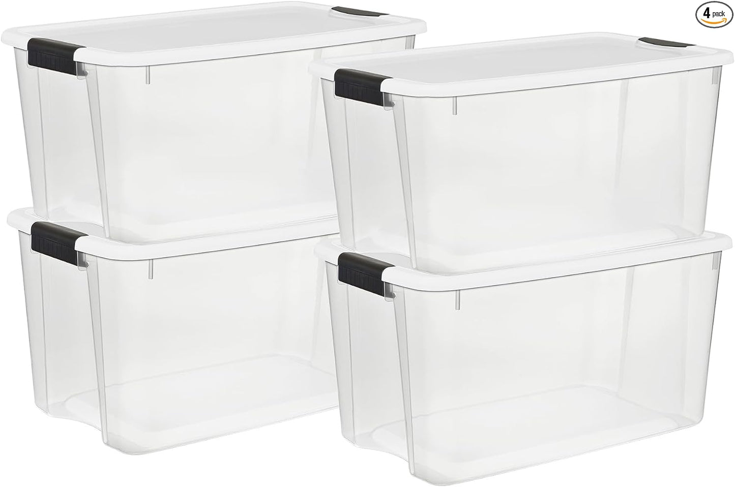 Sterilite Clear Latching Storage Bins - 4 Pack Heavy-Duty Organizers