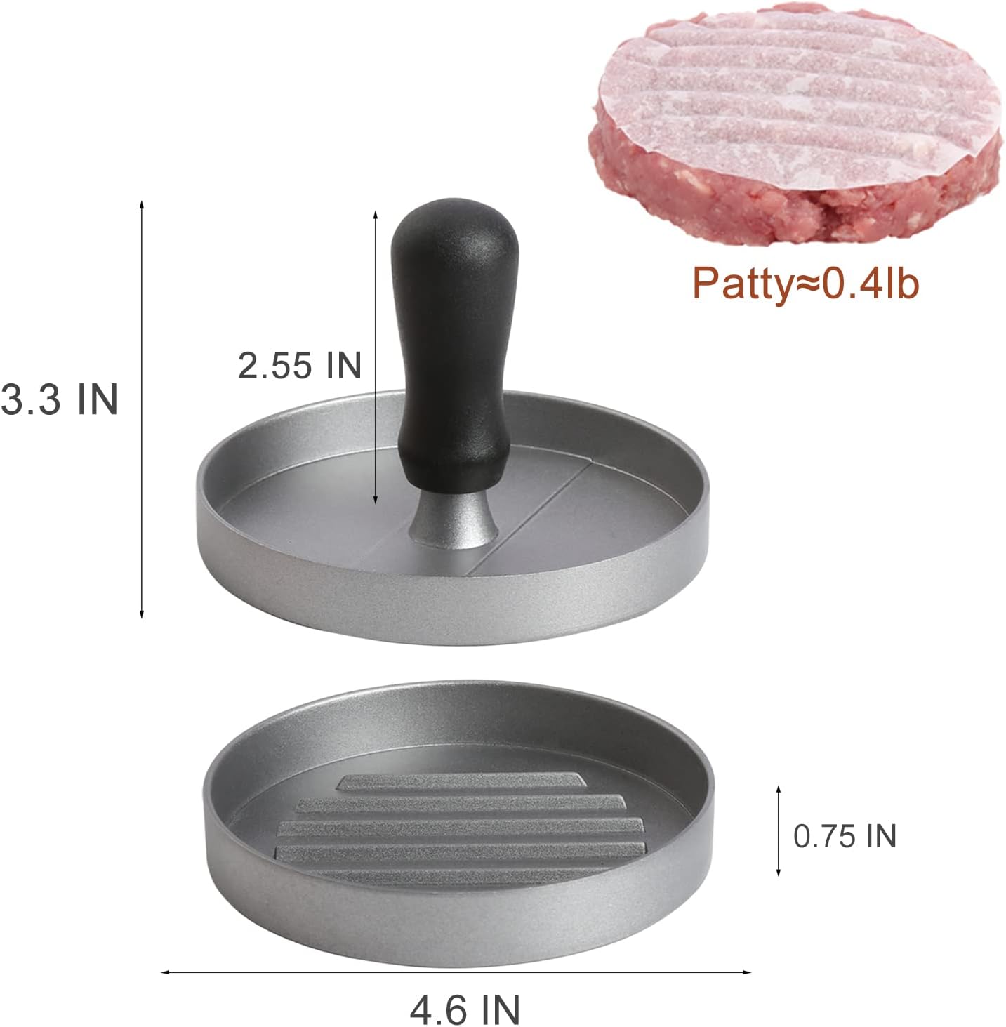TACGEA Burger Press with 150 Non-Stick Patty Papers - Aluminum Grill Tool for Perfect Patties