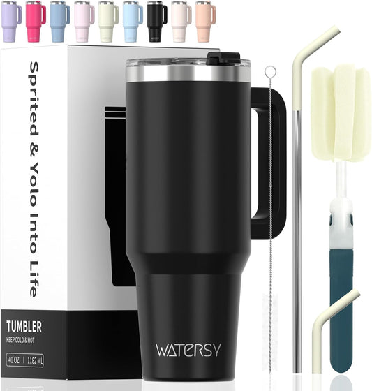 40 oz Stainless Steel Insulated Tumbler with Handle - Leak-Proof Travel Mug for Coffee & Cold Drinks | WATERSY
