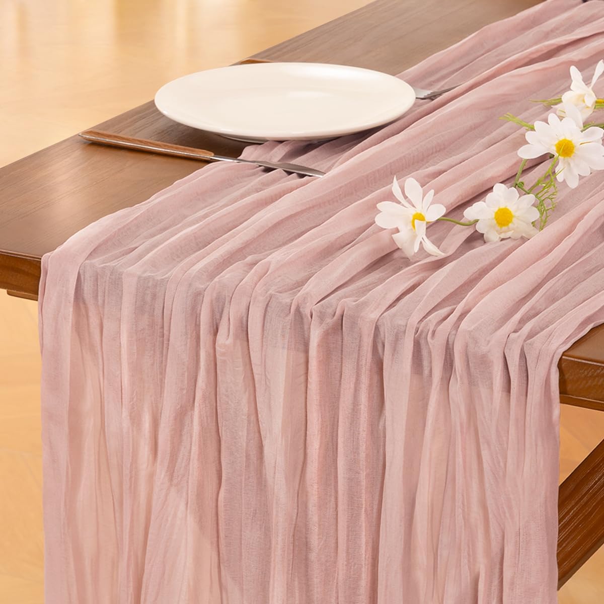 Socomi Dusty Pink Cheesecloth Table Runner - 10ft Rustic Gauze for Weddings & Home Decor