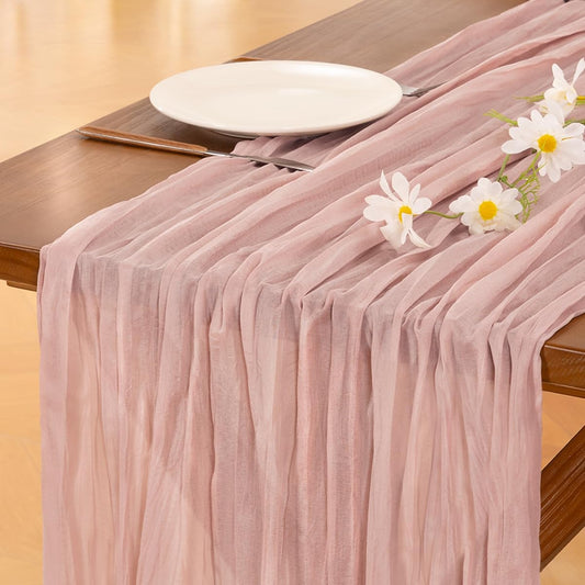 Socomi Dusty Pink Cheesecloth Table Runner - 10ft Rustic Gauze for Weddings & Home Decor