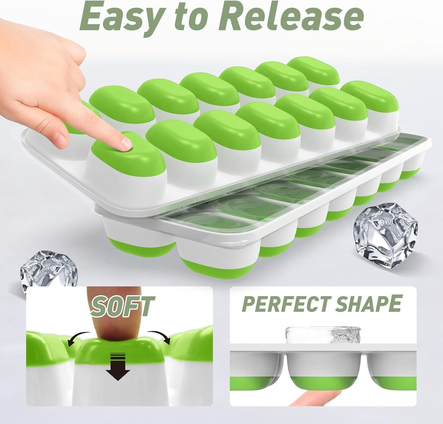 ChefAide 4-Pack Ice Cube Trays with Lids - Stackable Freezer Ice Molds