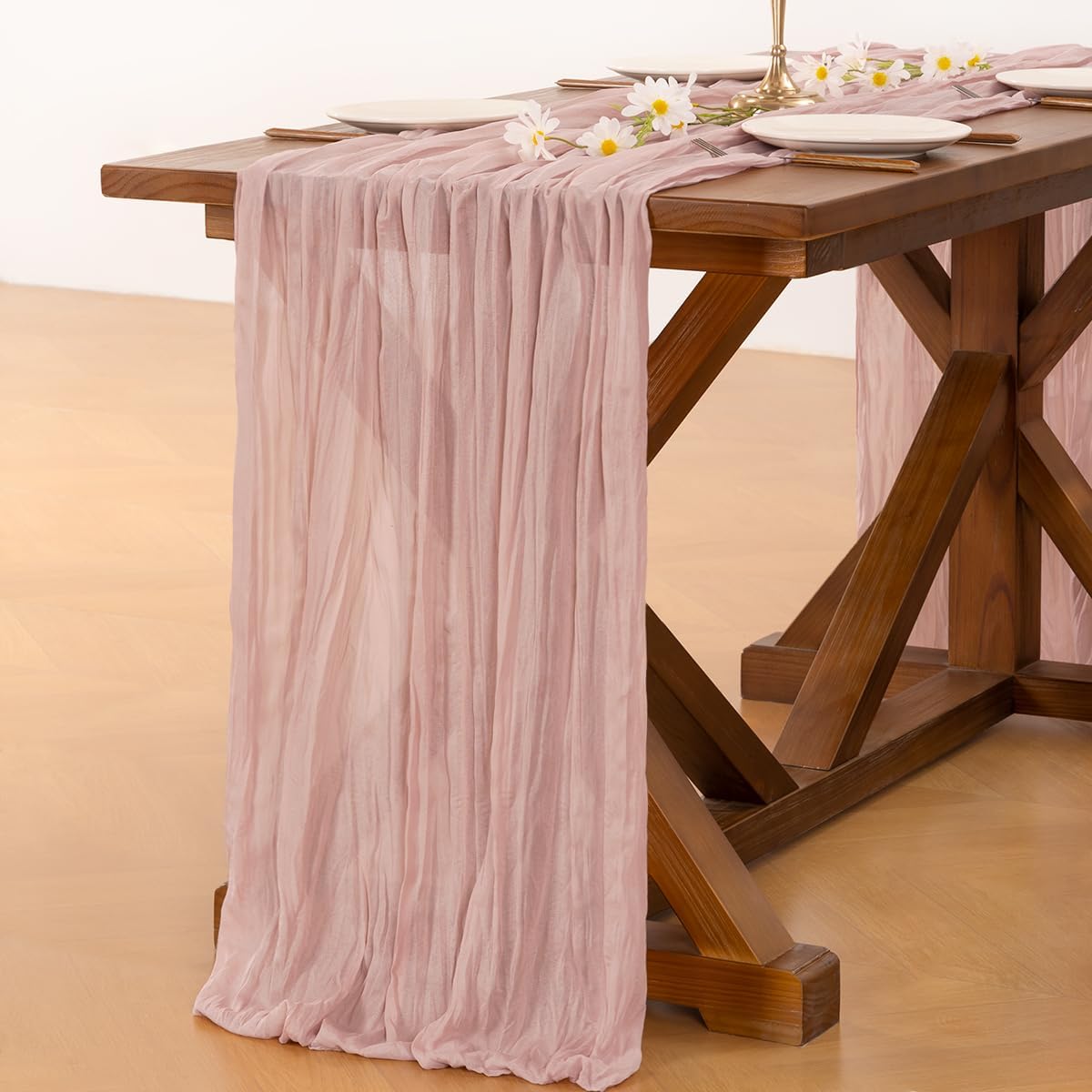Socomi Dusty Pink Cheesecloth Table Runner - 10ft Rustic Gauze for Weddings & Home Decor