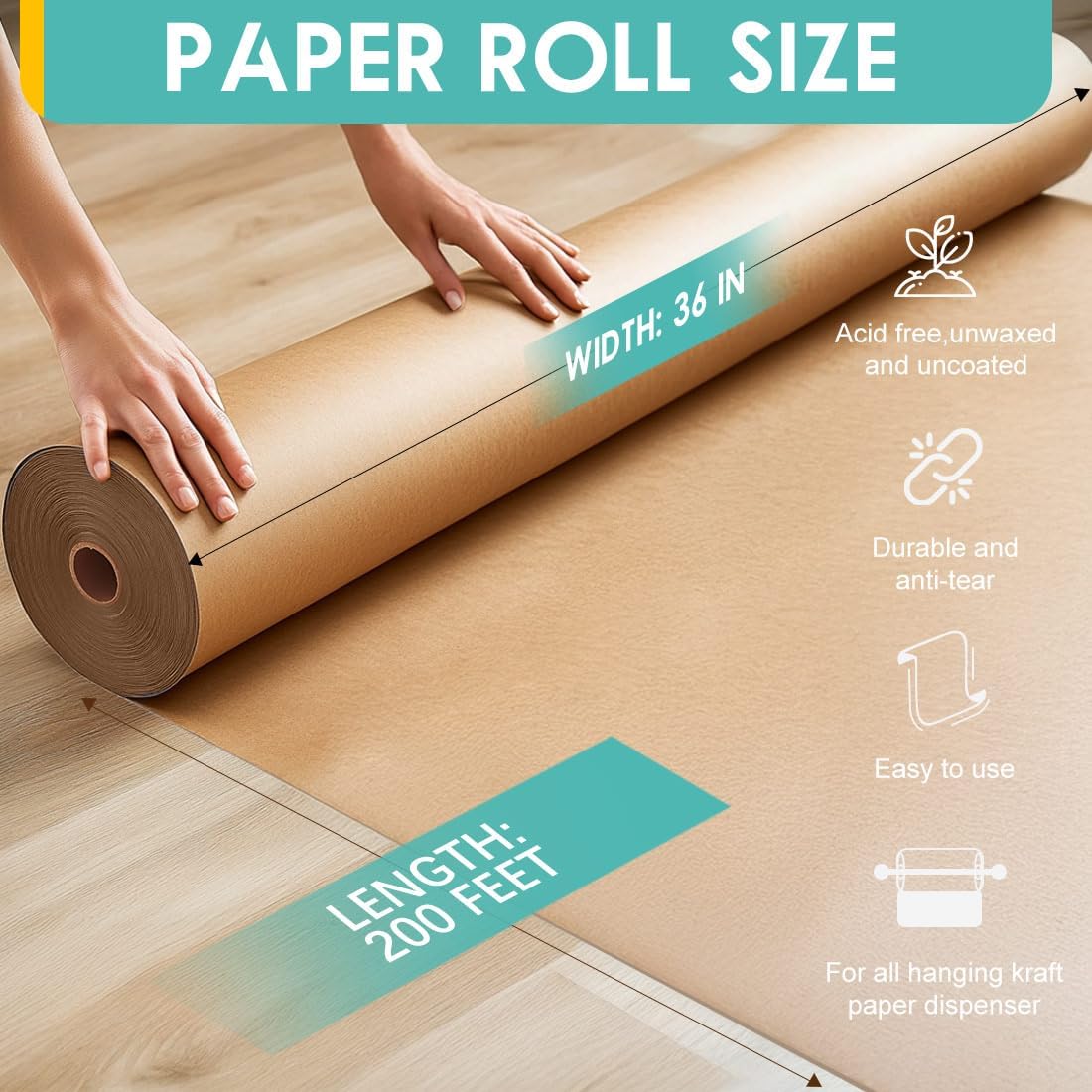 PerkHomy Brown Kraft Paper Roll - 36"x200' for Crafting & Art Projects