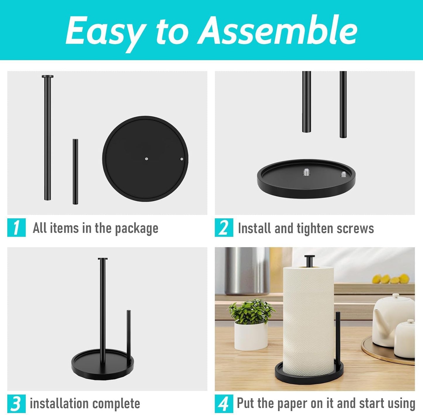 STWWO Freestanding Paper Towel Holder with Anti-Slip Base for Kitchen Countertop