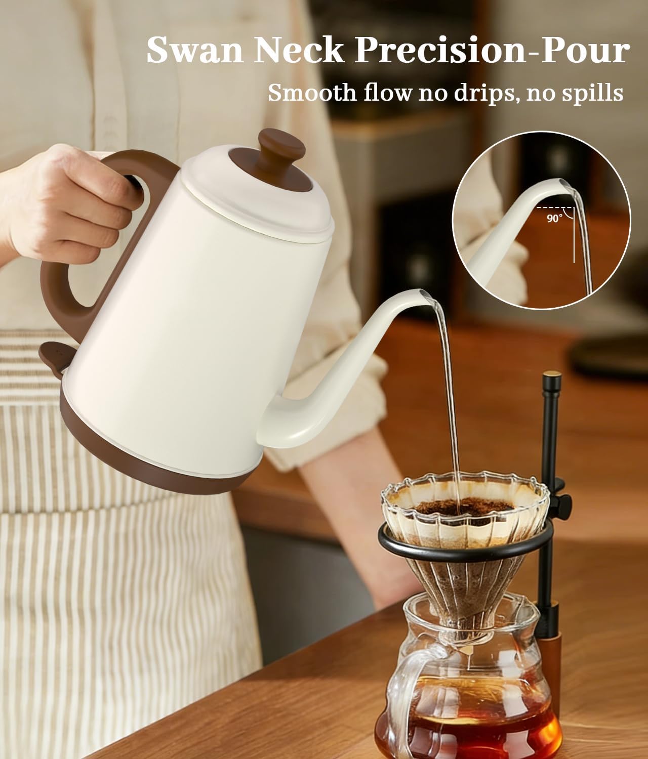 YTLAD Retro-Style Gooseneck Electric Kettle 1L - 1000W Fast Boil for Coffee & Tea