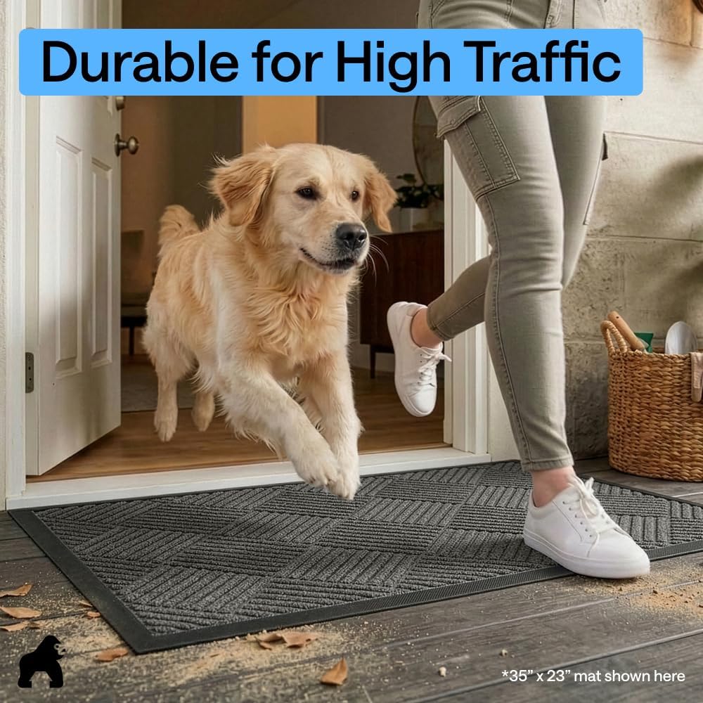 Waterproof All-Season Doormat by Gorilla Grip - Natural Rubber Stain Resistant 29x17