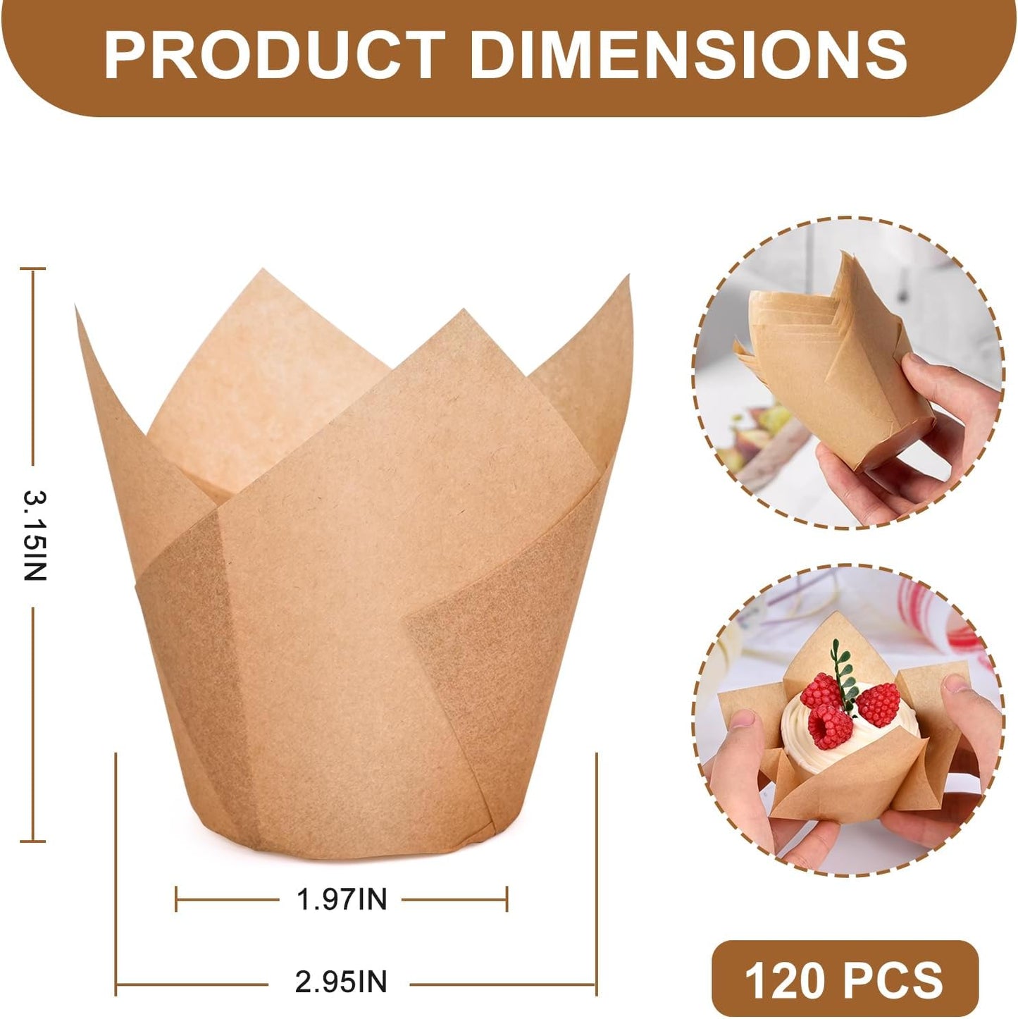 Neyimqr 120 Natural Tulip Cupcake Liners - Standard Baking Cups for Muffins & Parties