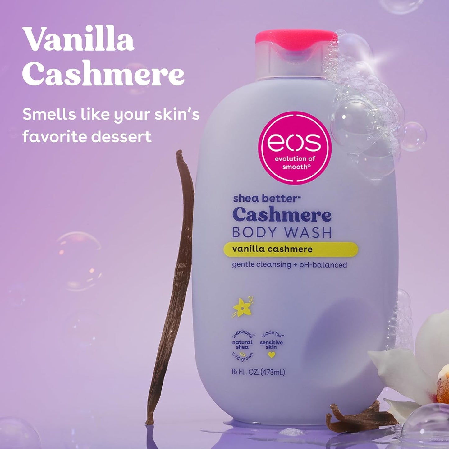 eos Vanilla Body Wash - Moisturizing Creamy Gel for Sensitive Skin, 16 fl oz