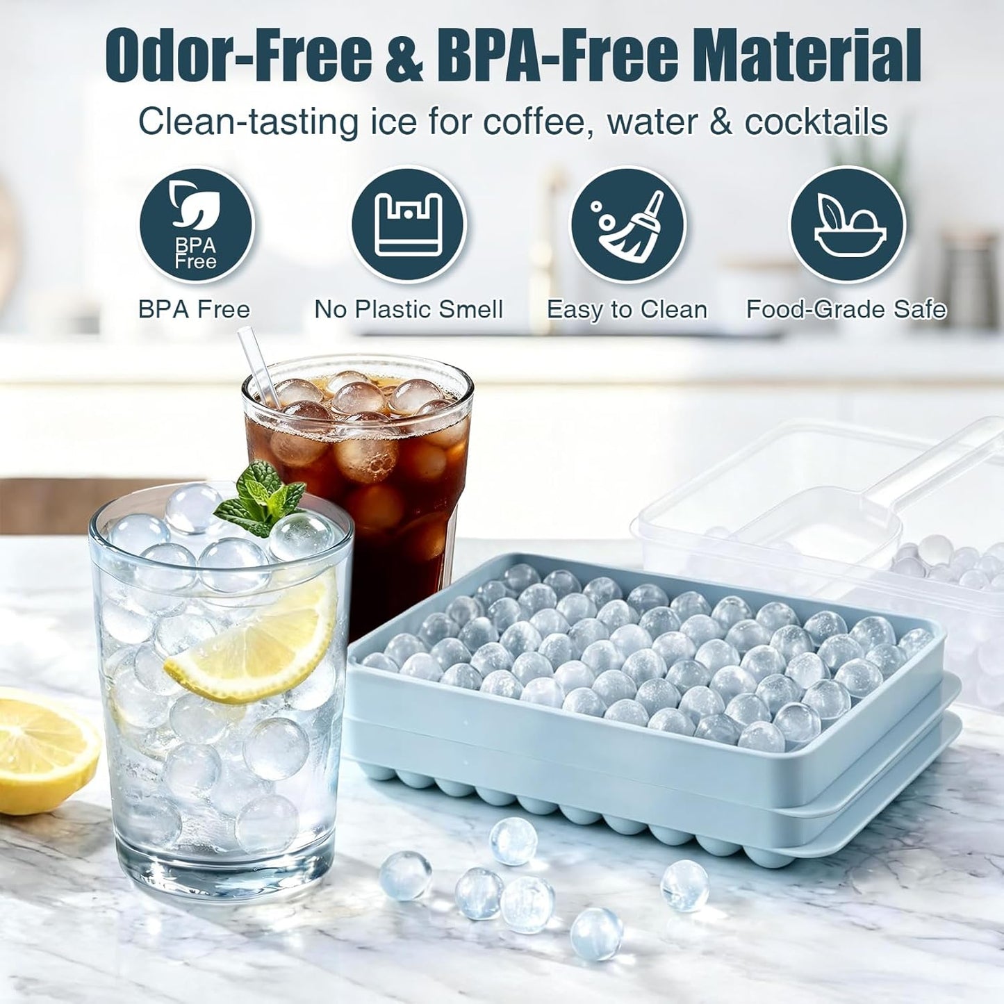 WIBIMEN Tiny Ice Cube Trays - 0.55" Pebble Ice for Iced Coffee & Cocktails (2 Pack, Blue)