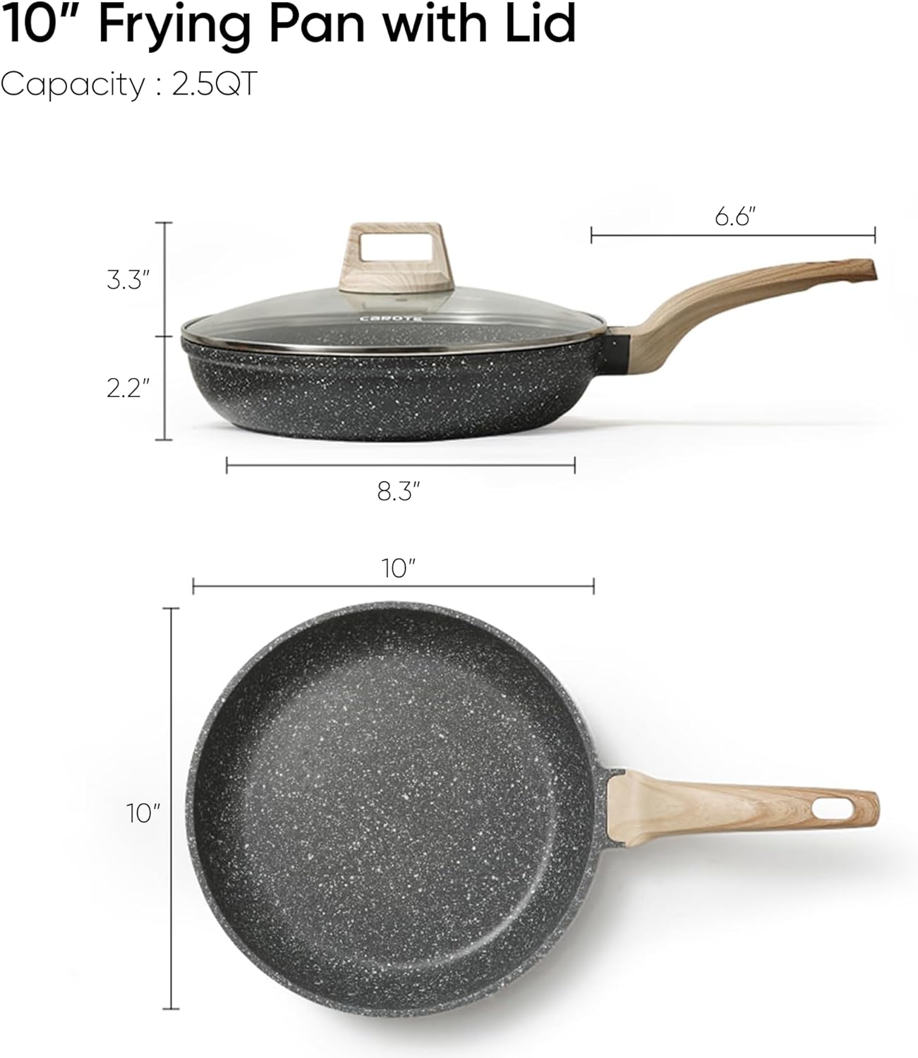 CAROTE 10-Inch Granite Non-Stick Frying Pan with Glass Lid - Healthy Cooking, Even Heat