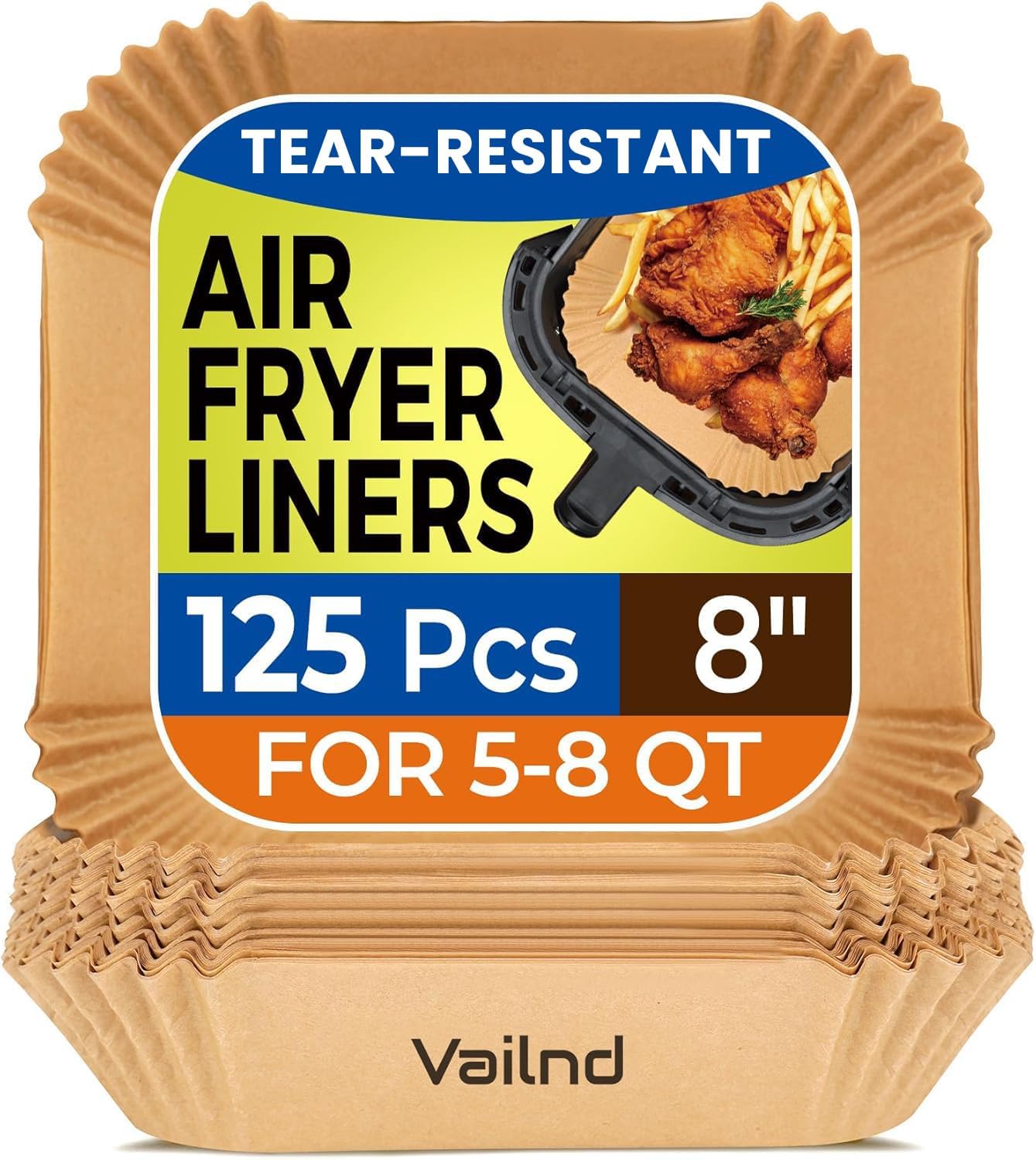Vailnd Air Fryer Parchment Liners - 125Pcs Disposable Non-Stick 8IN Square Liners for Ninja AF150