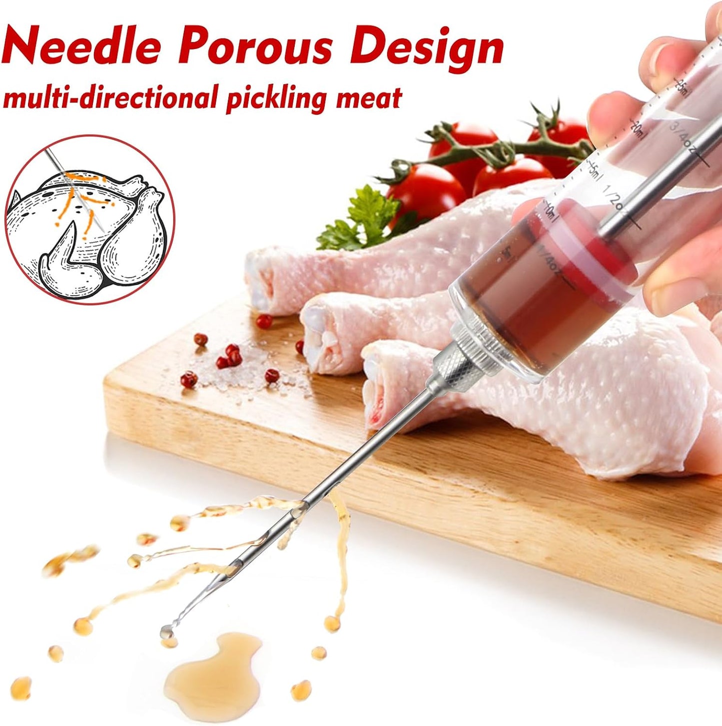 GRILL BUMP 1-Ounce Plastic BBQ Meat Injector Kit with Stainless Steel Needles for Turkey & Grilling