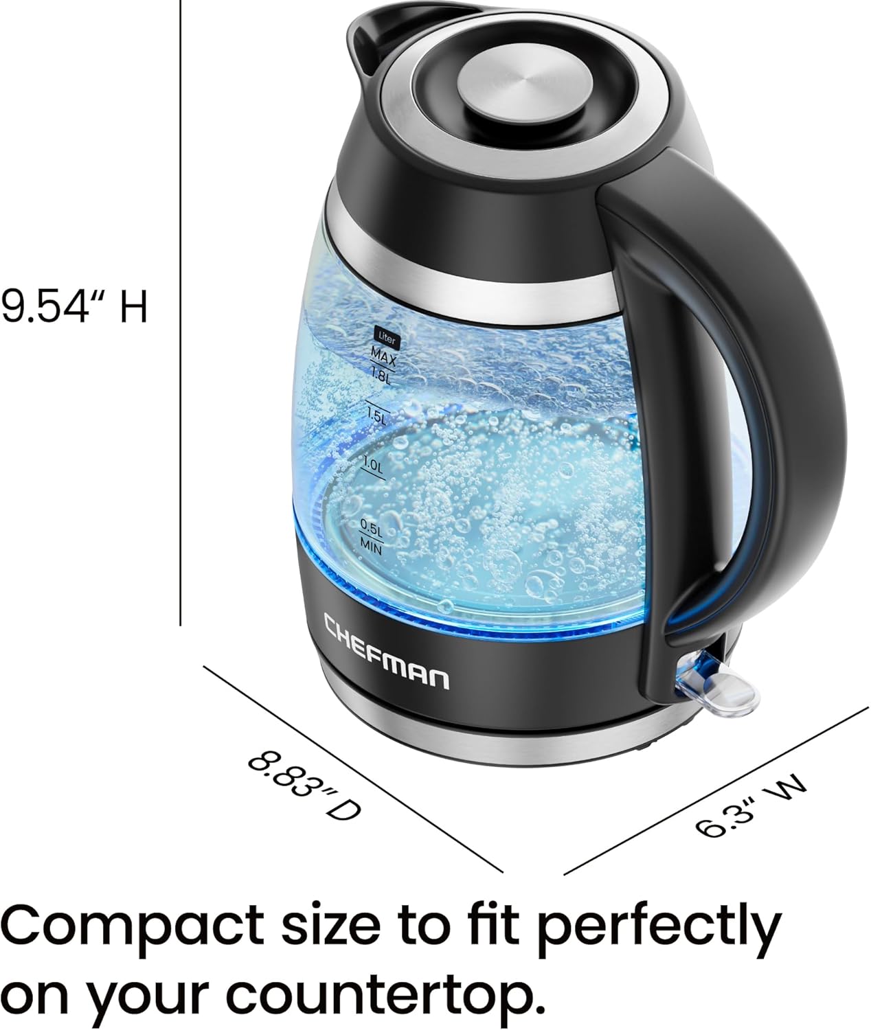 Chefman Fast-Boil Electric Kettle - 1.8L Fast Boiling Cordless & Safe