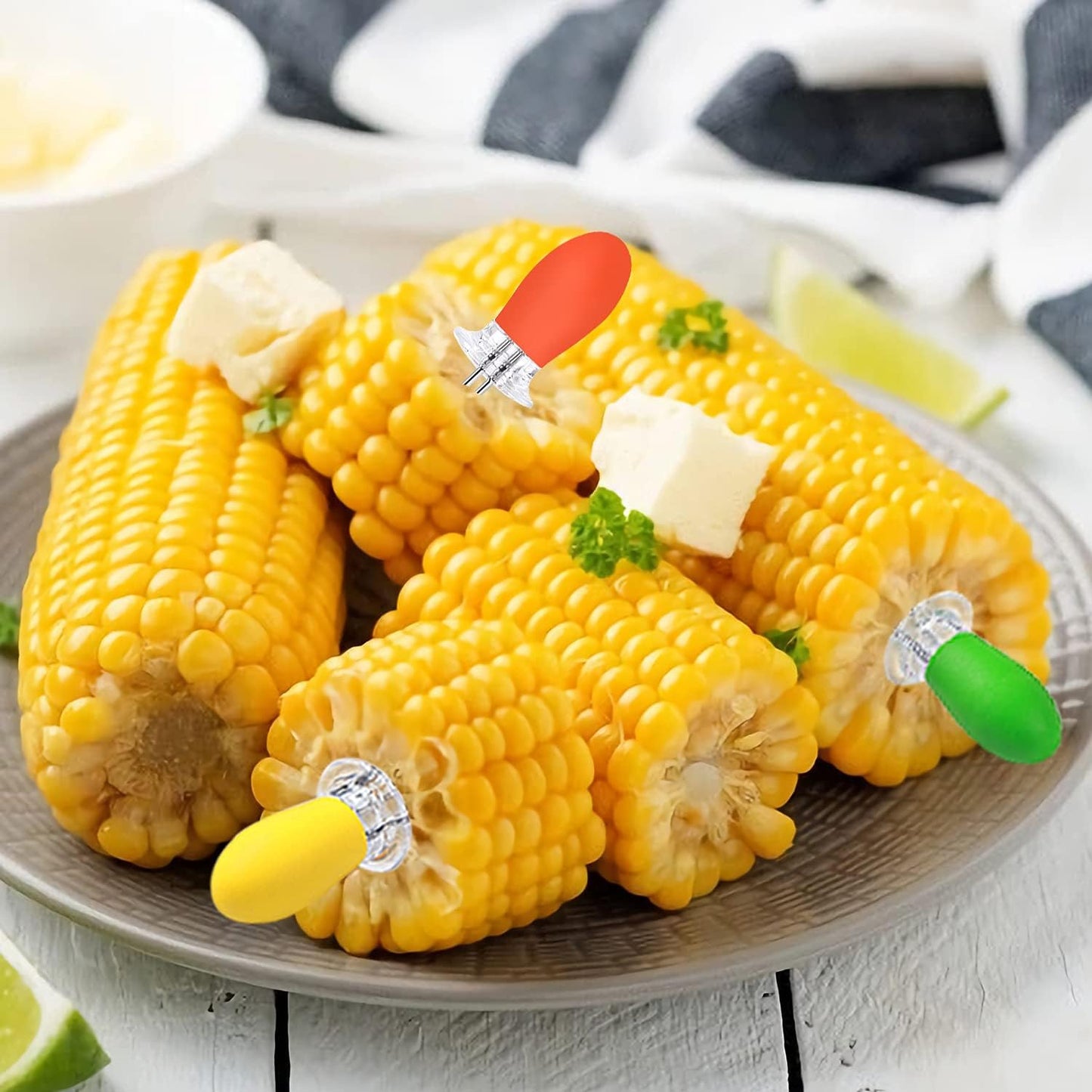 AUGSUN 18-Piece Stainless Steel Corn Cob Holders with Silicone Handle & Butter Spreader