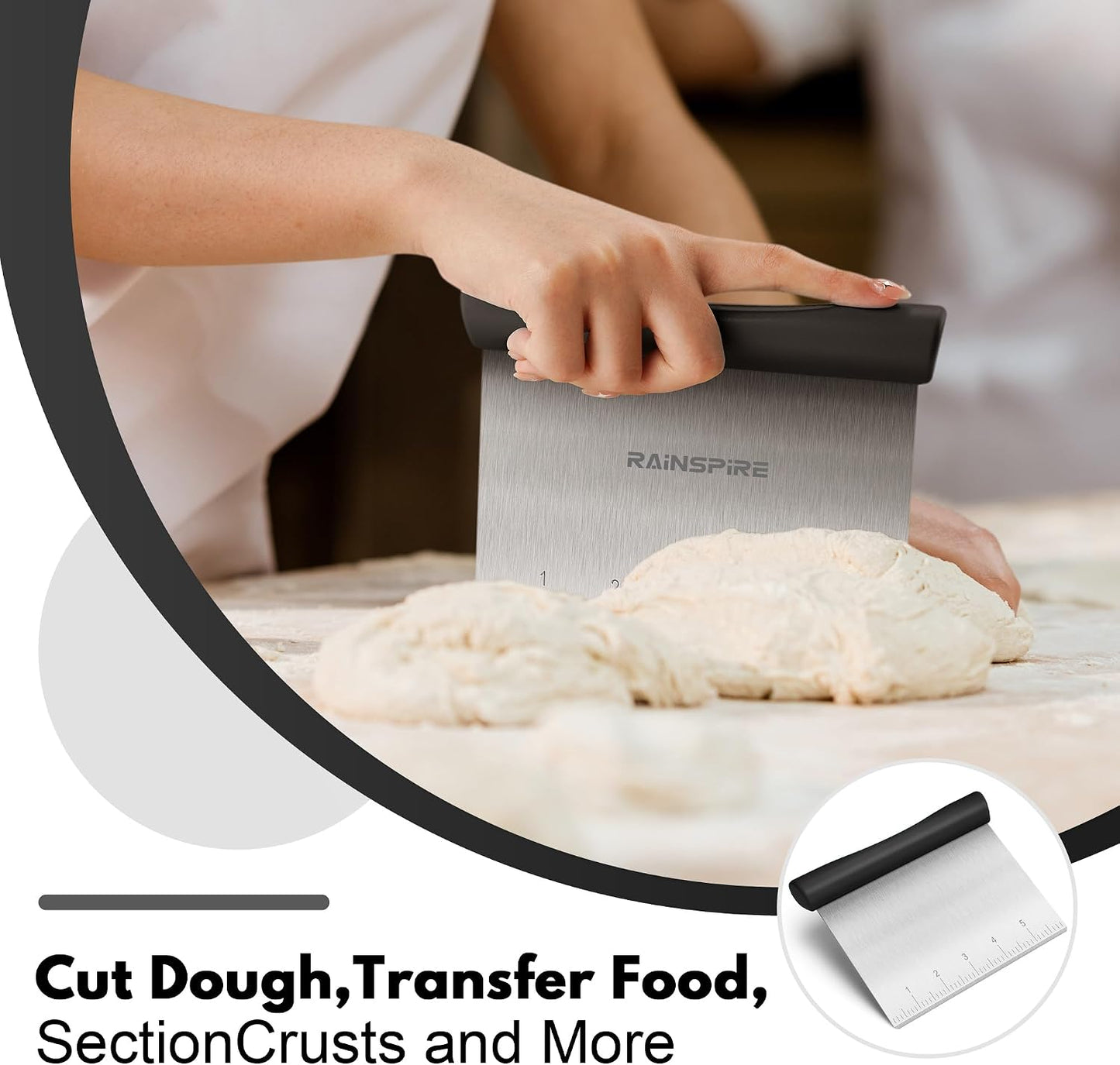 Rainspire Stainless Steel Dough Scraper & Pizza Cutter - Multi-Purpose Chopper for Baking Sheets & Veggies