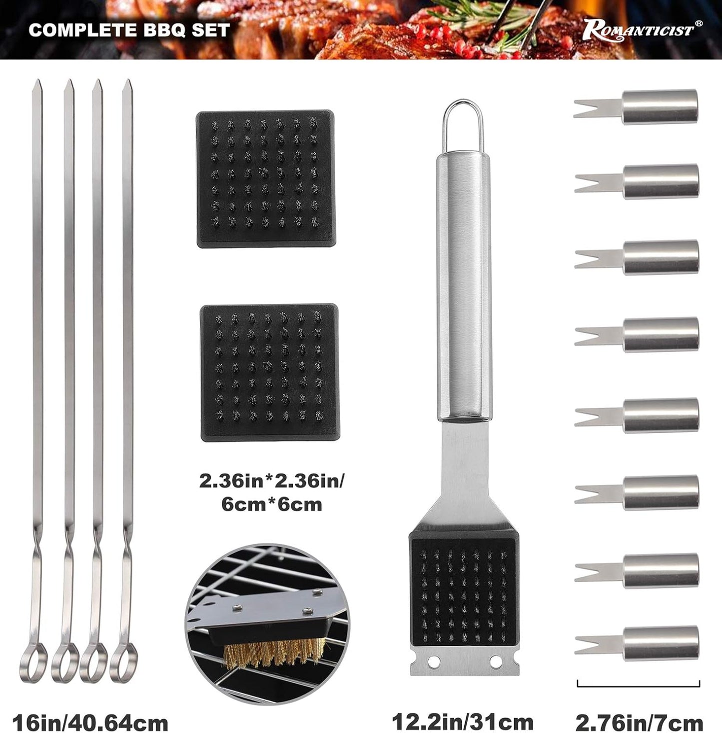 ROMANTICIST 23-Piece BBQ Grill Tool Set w/ Thermometer & Case - Premium Stainless Steel for Outdoor Cooking