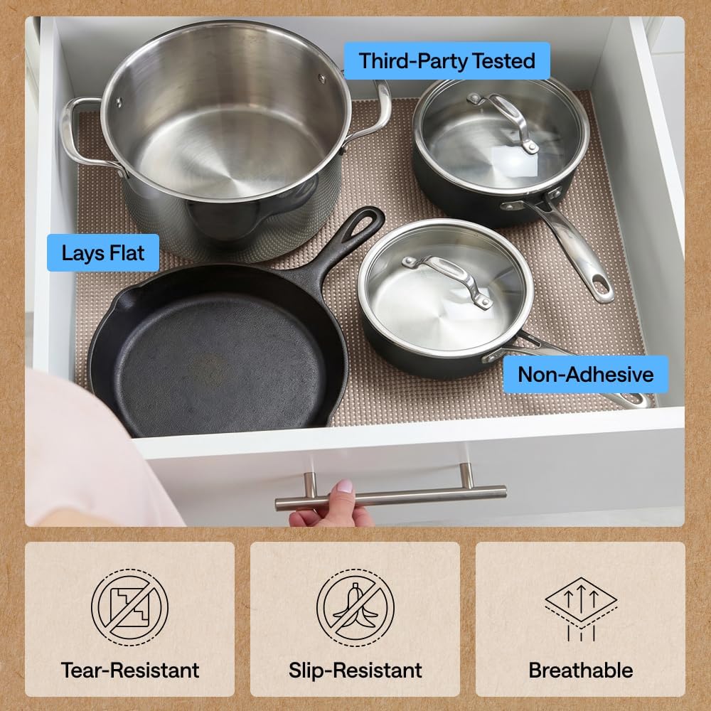GORILLA GRIP PowerGRIP Non-Adhesive Cabinet & Drawer Liner - Thick Strong Hold for Kitchen Cabinets