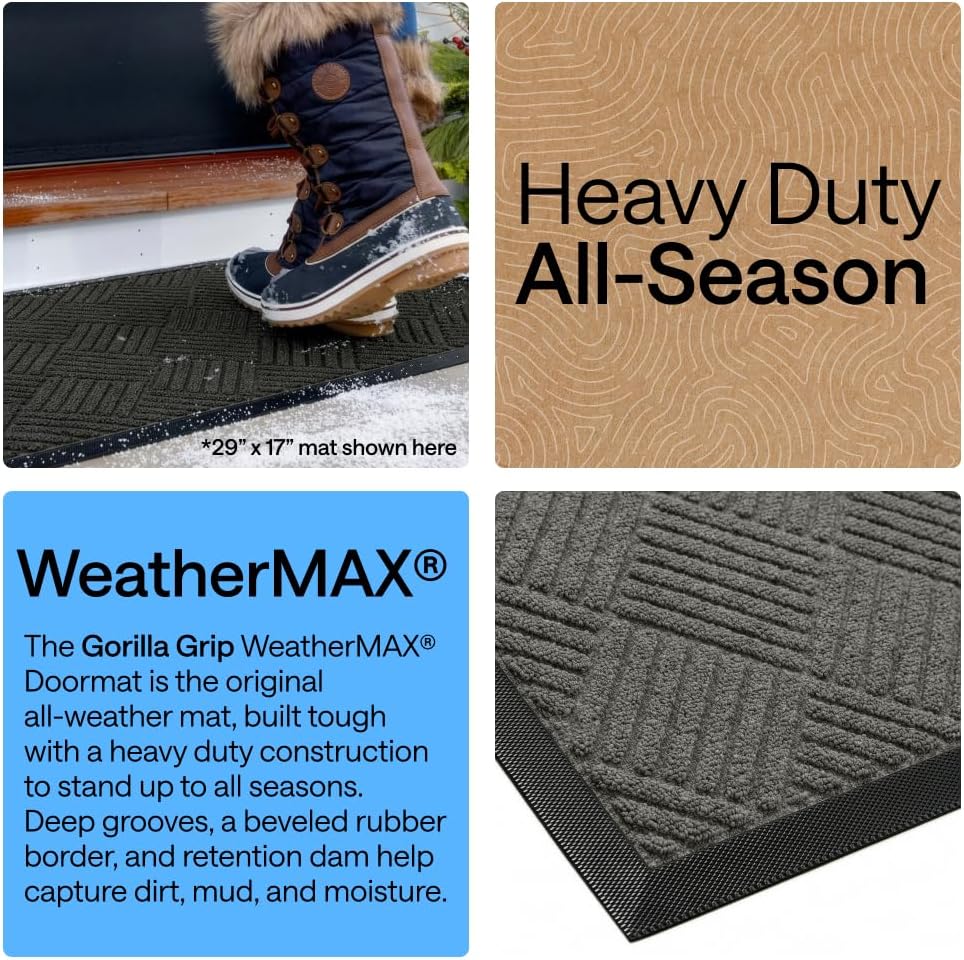 Waterproof All-Season Doormat by Gorilla Grip - Natural Rubber Stain Resistant 29x17