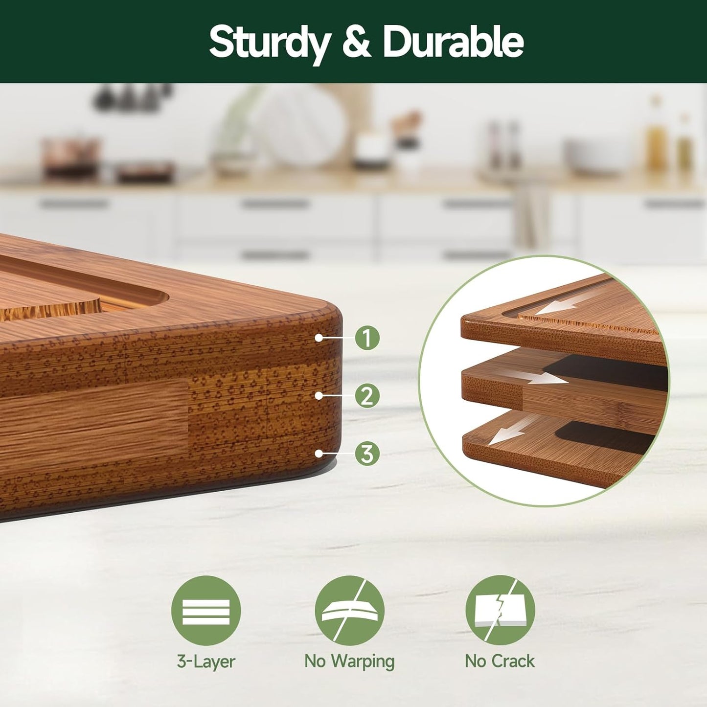 3-Piece Carbonized Bamboo Cutting Board Set - Durable, Pre-Oiled Boards for Meat & Cheese