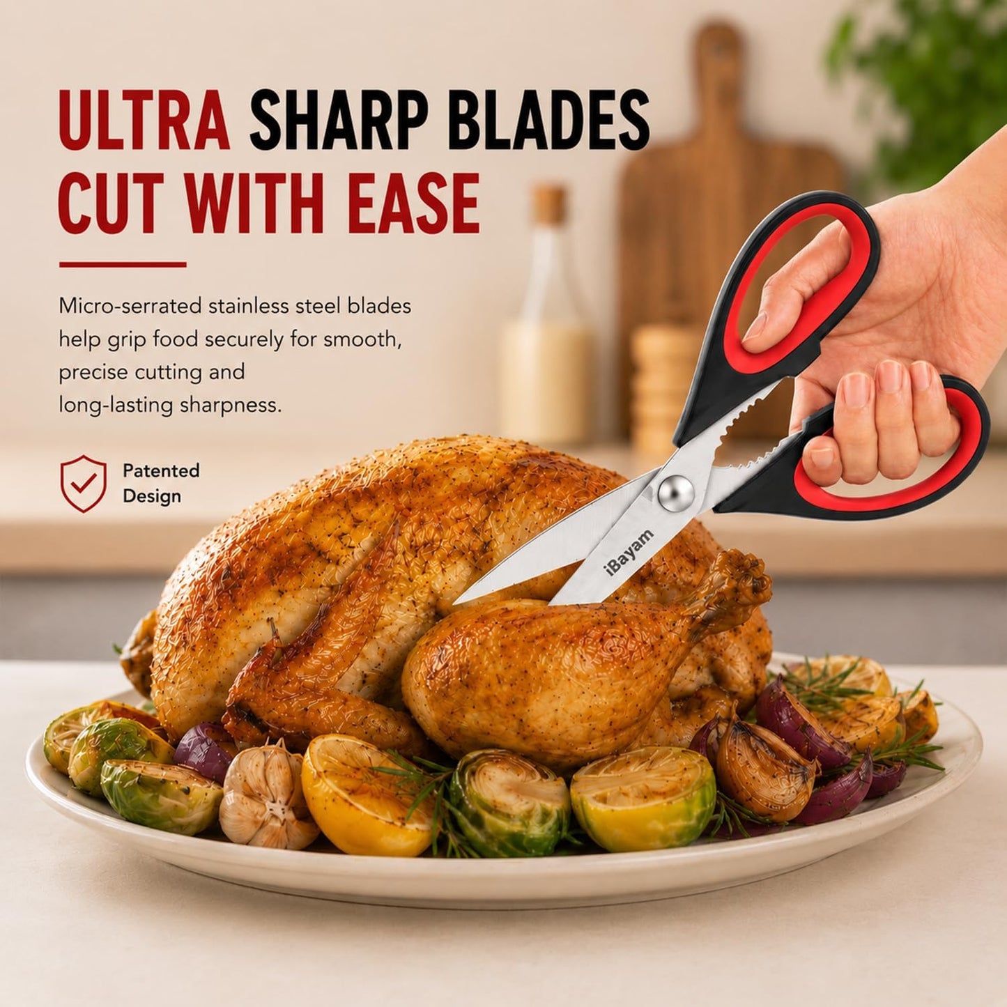 iBayam Heavy Duty Kitchen Scissors - 2 Pack Stainless Steel Shears for Food & Meat Cutting