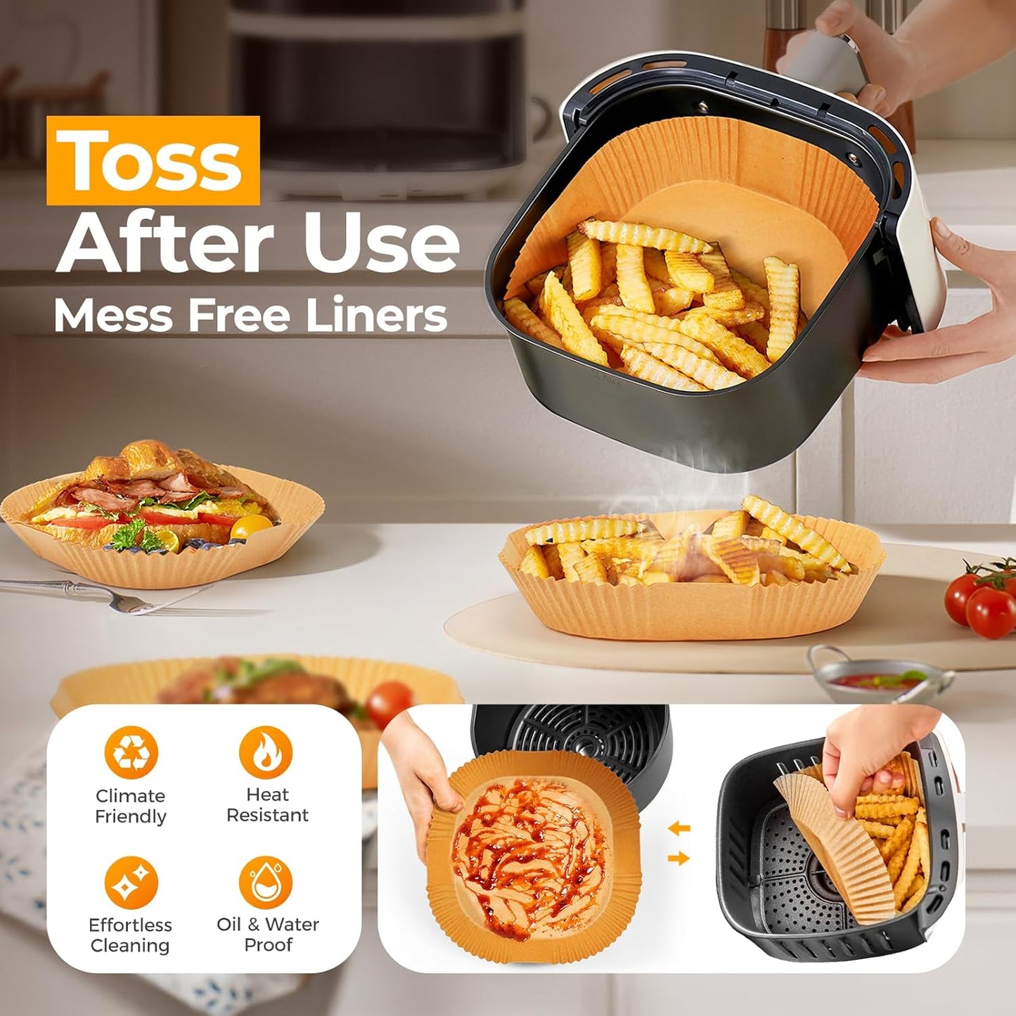 Vailnd Air Fryer Parchment Liners - 125Pcs Disposable Non-Stick 8IN Square Liners for Ninja AF150