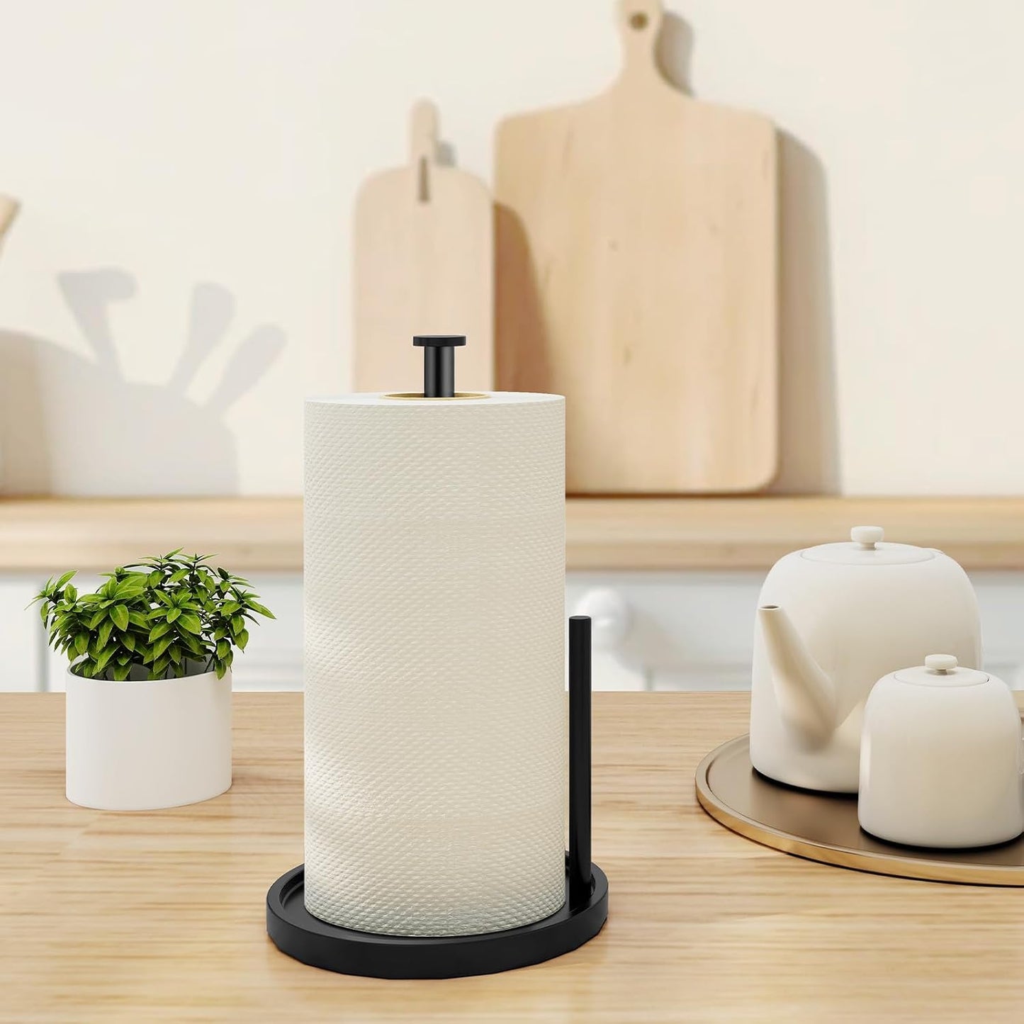 STWWO Freestanding Paper Towel Holder with Anti-Slip Base for Kitchen Countertop