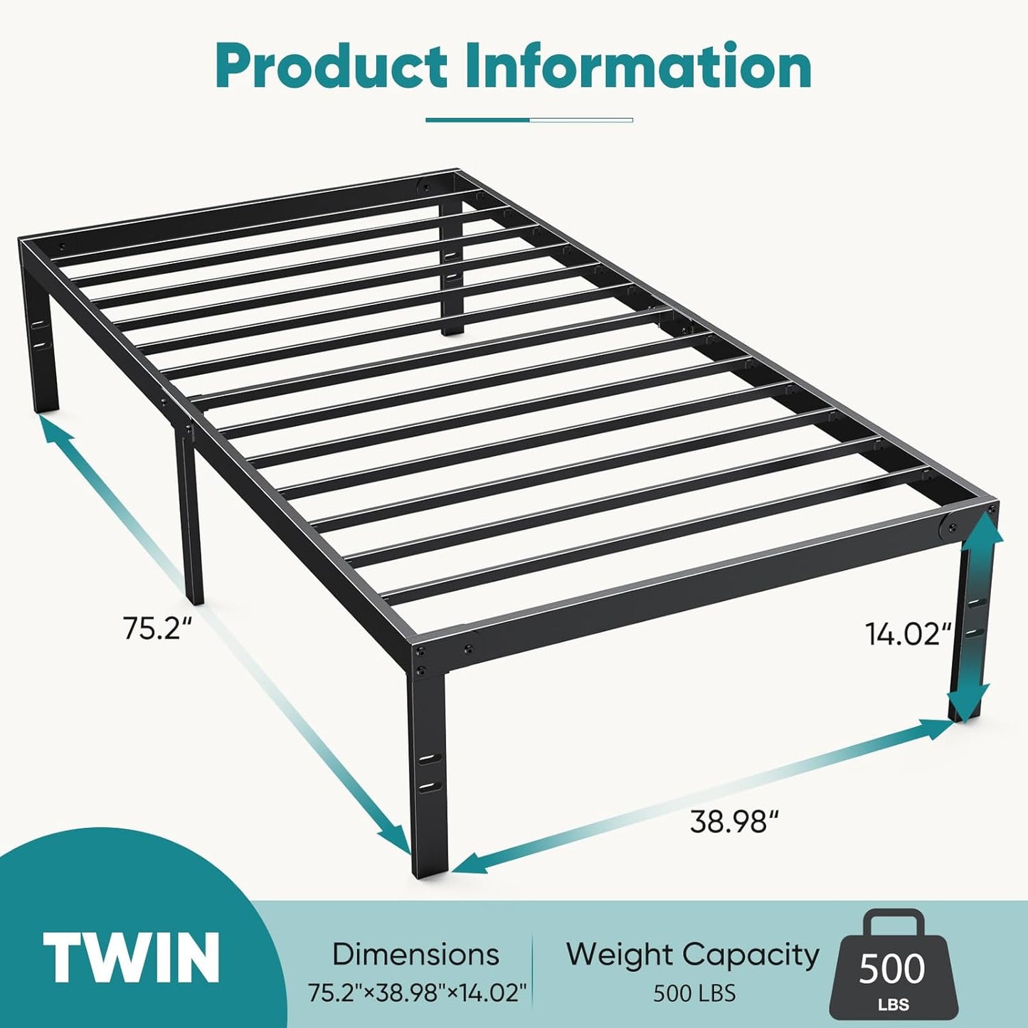Sweetcrispy Heavy-Duty Twin Bed Frame with Storage & No Box Spring Needed (14" Steel)
