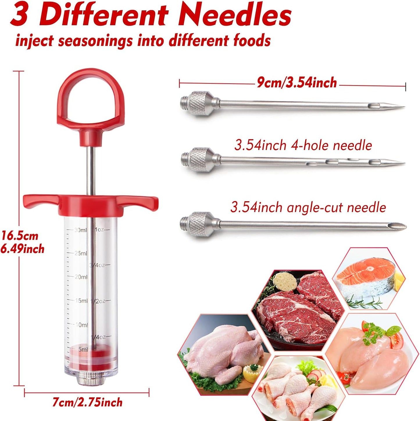 GRILL BUMP 1-Ounce Plastic BBQ Meat Injector Kit with Stainless Steel Needles for Turkey & Grilling
