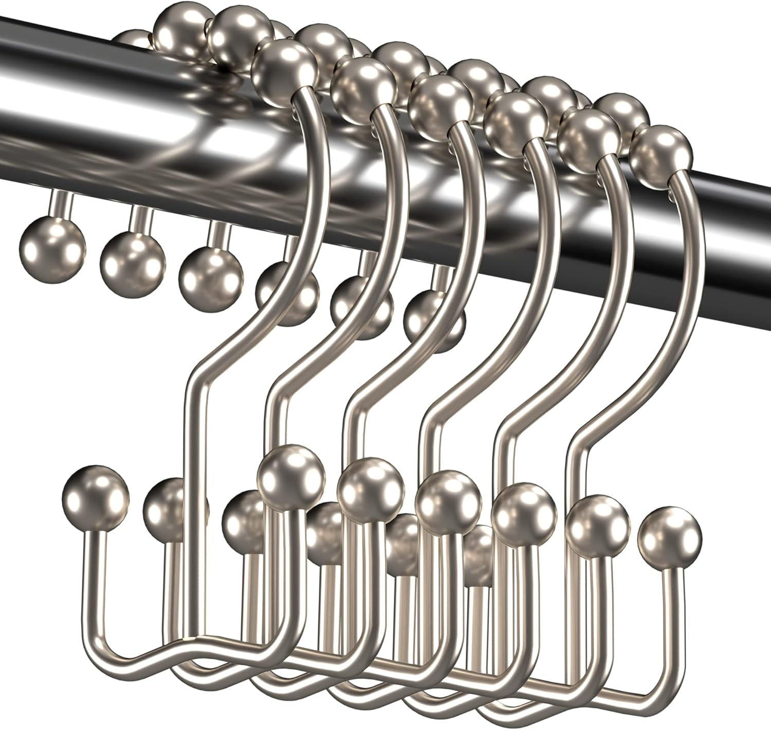 Titanker 12-Pack Rust-Resistant Double Glide Shower Curtain Hooks, Nickel Finish