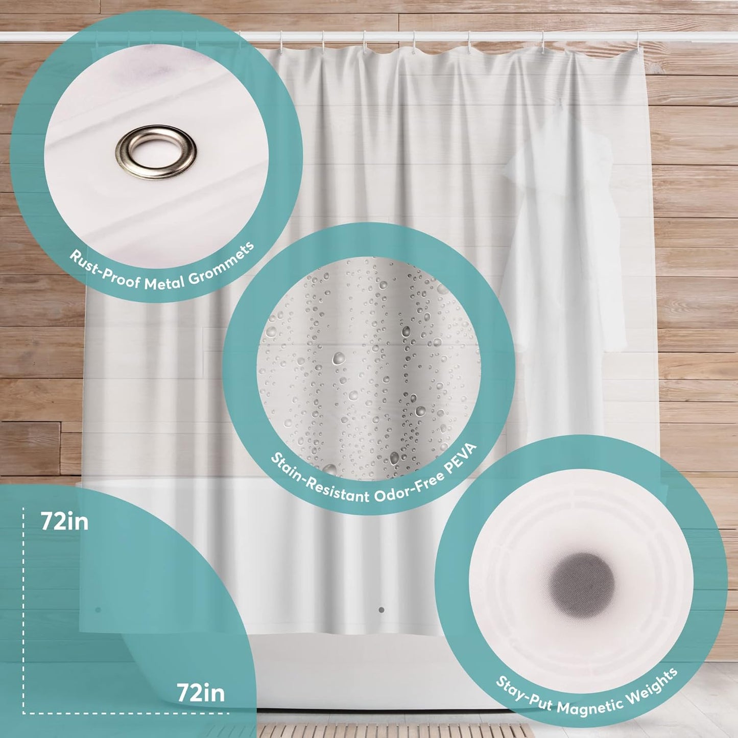 BigFoot Odorless Clear Shower Curtain - 72x72 Premium PEVA Liner with Magnets