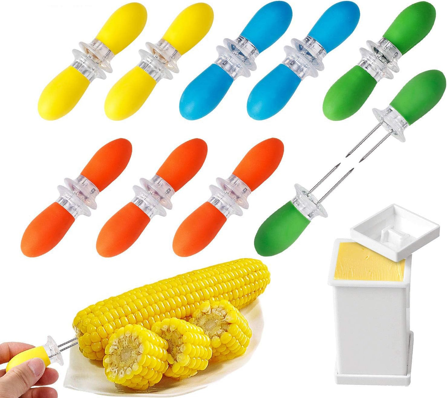 AUGSUN 18-Piece Stainless Steel Corn Cob Holders with Silicone Handle & Butter Spreader